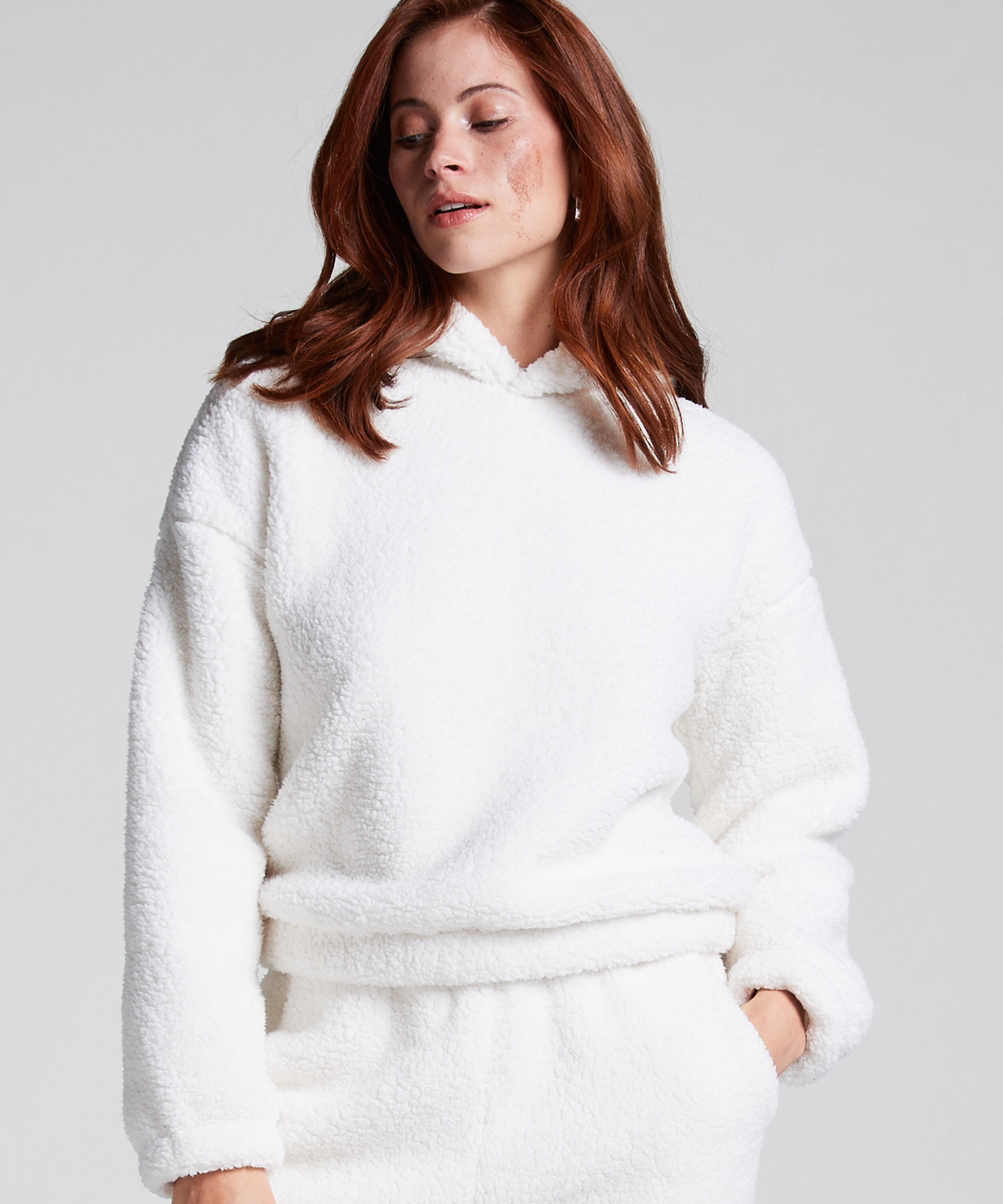 Fleece Snuggle hettegenser, Hvit