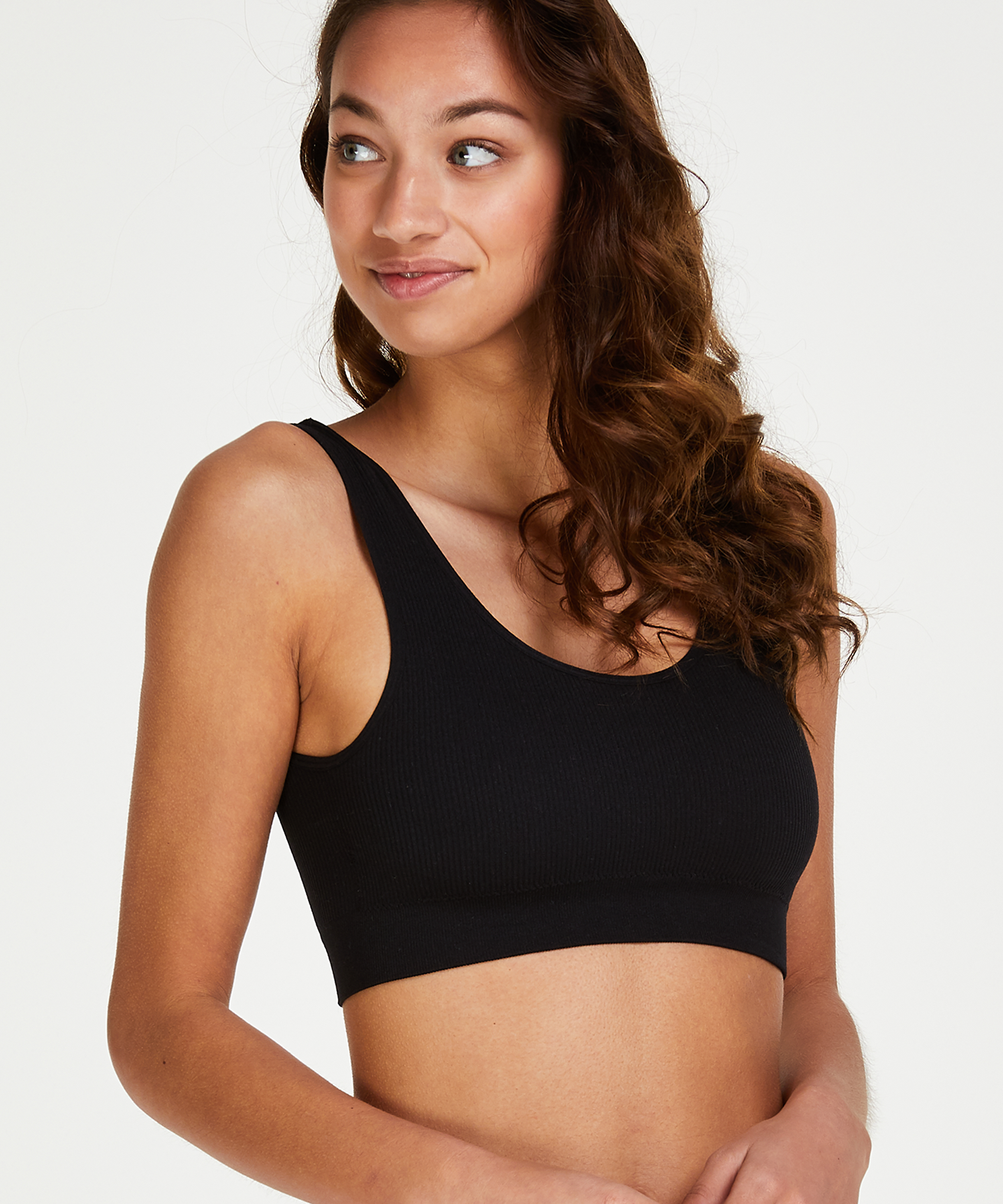 Sømløs bralette, Svart, main