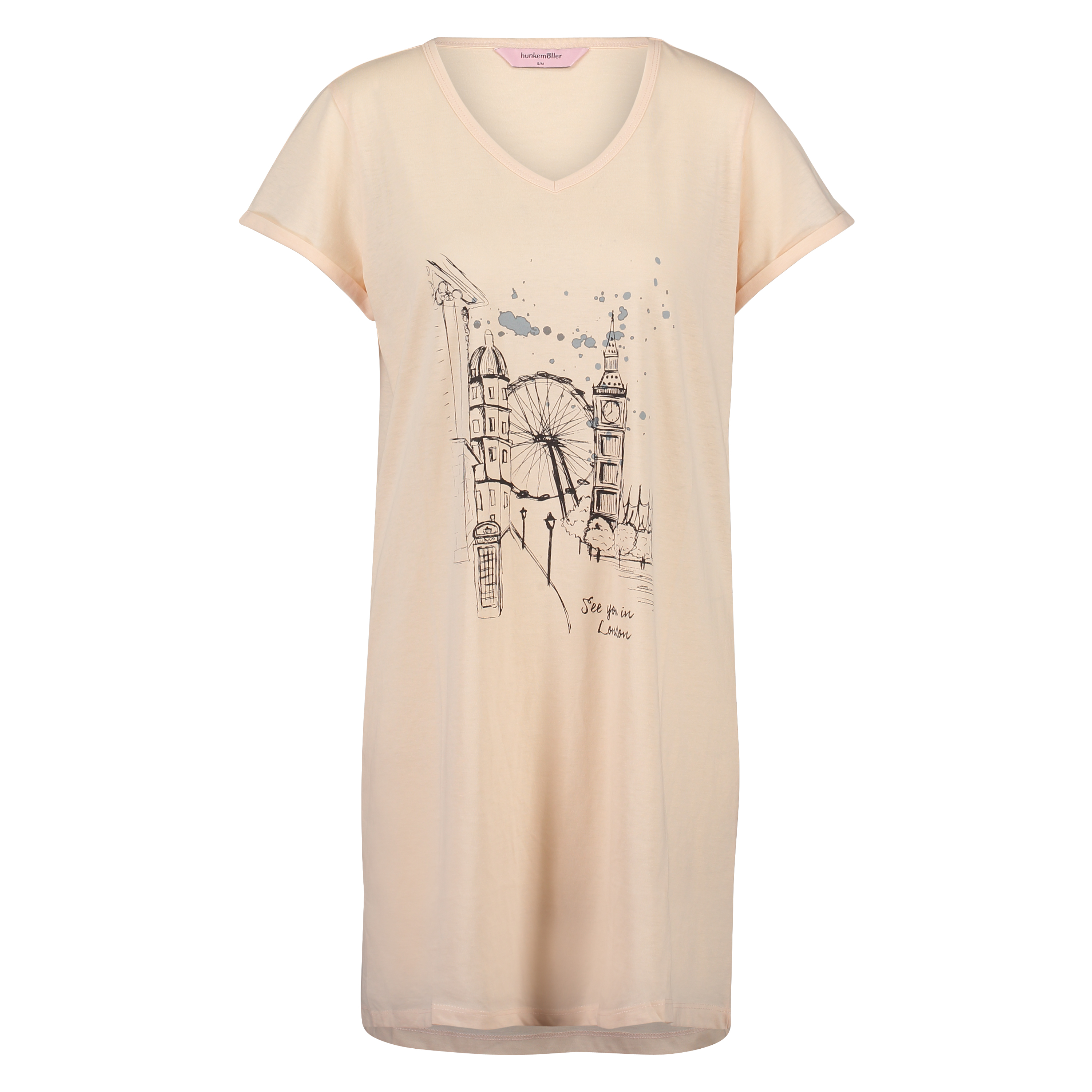 Nightshirt V-neck, Rosa, main