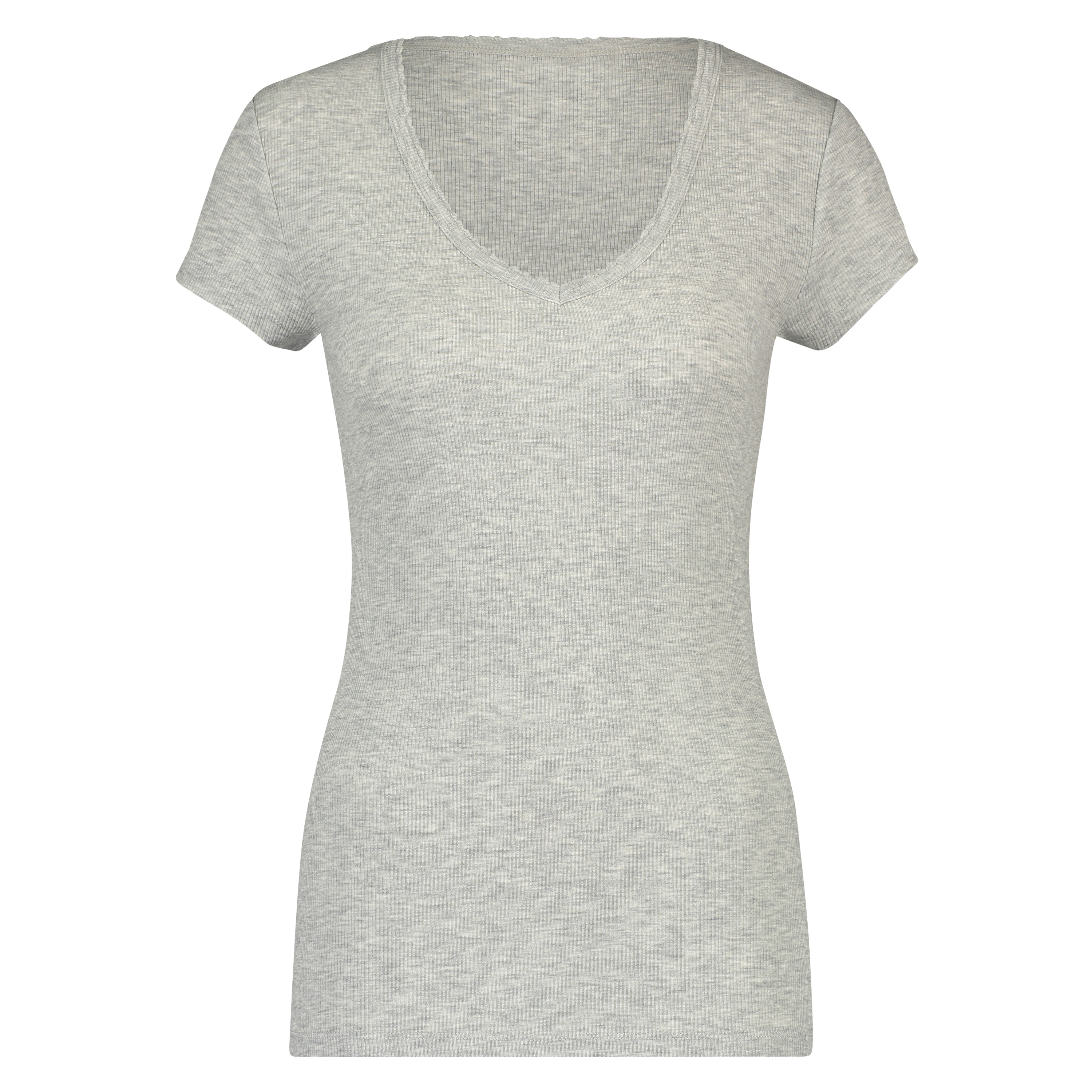 Ribbestrikket pysjamastopp med korte ermer., Grå, main