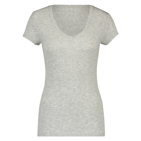 Ribbestrikket pysjamastopp med korte ermer., Grå