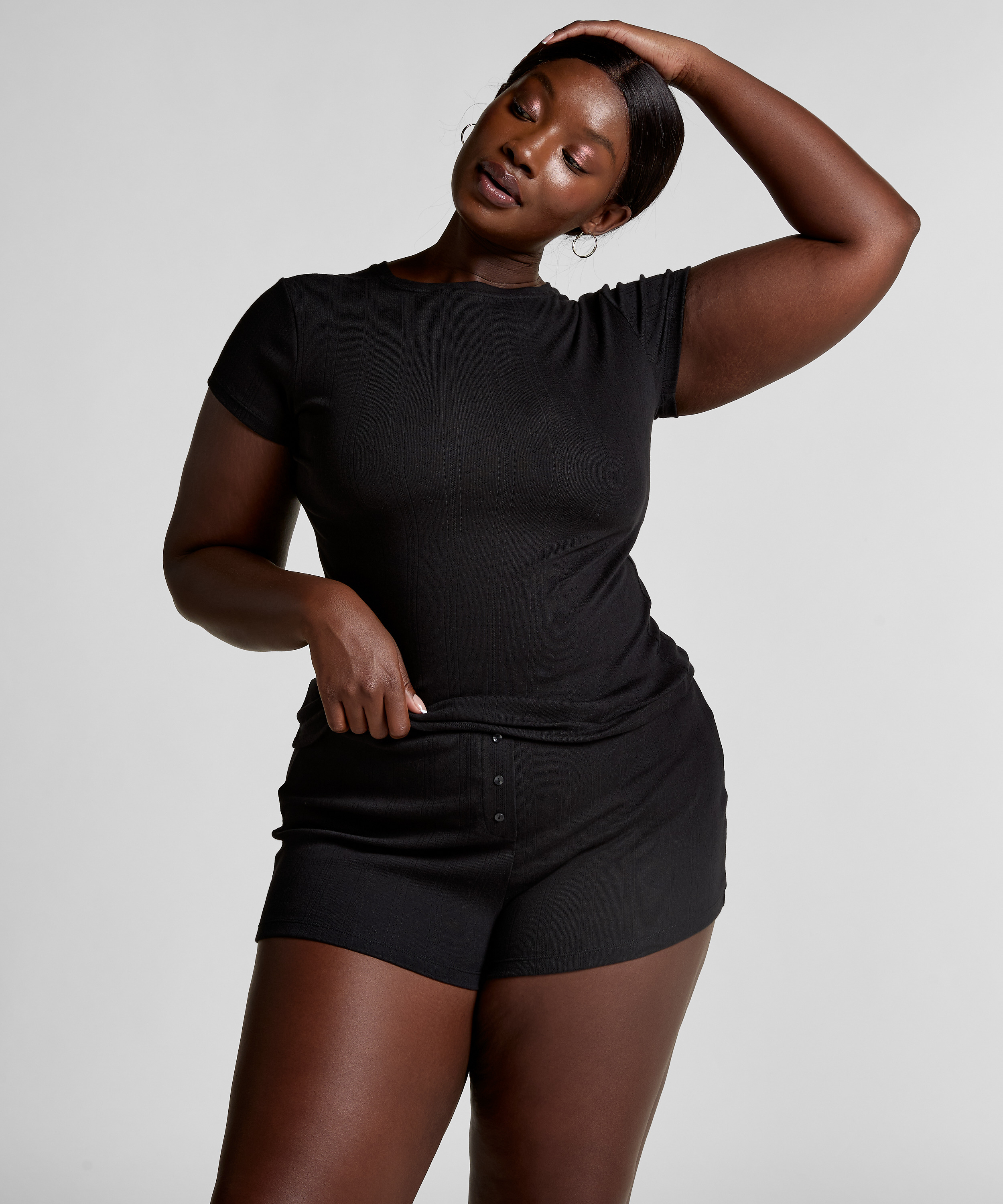 Pointelle topp, Svart, main