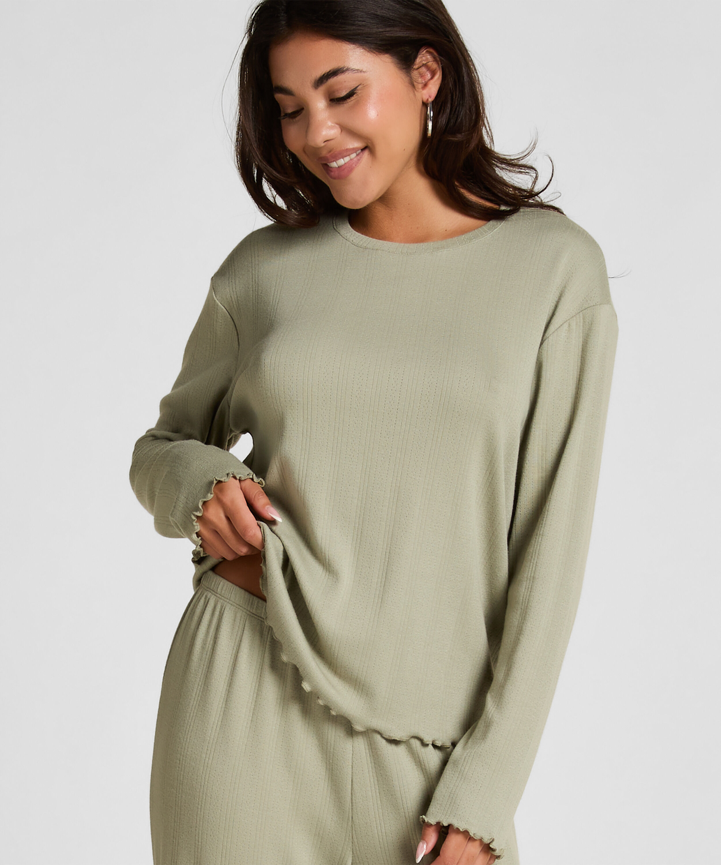 Pyjama Top Loose Pointelle, Grønn Pyjama Top Loose Pointelle, Grønn