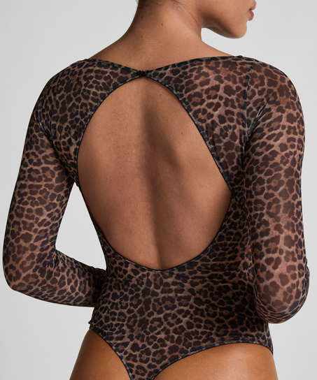 Tara Leopard Body med lange ermer, Svart