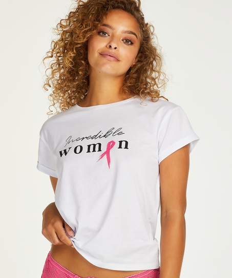 Pink Ribbon kortermet topp, Hvit