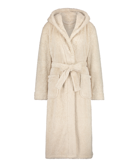 Fleece lang badekåpe, Beige