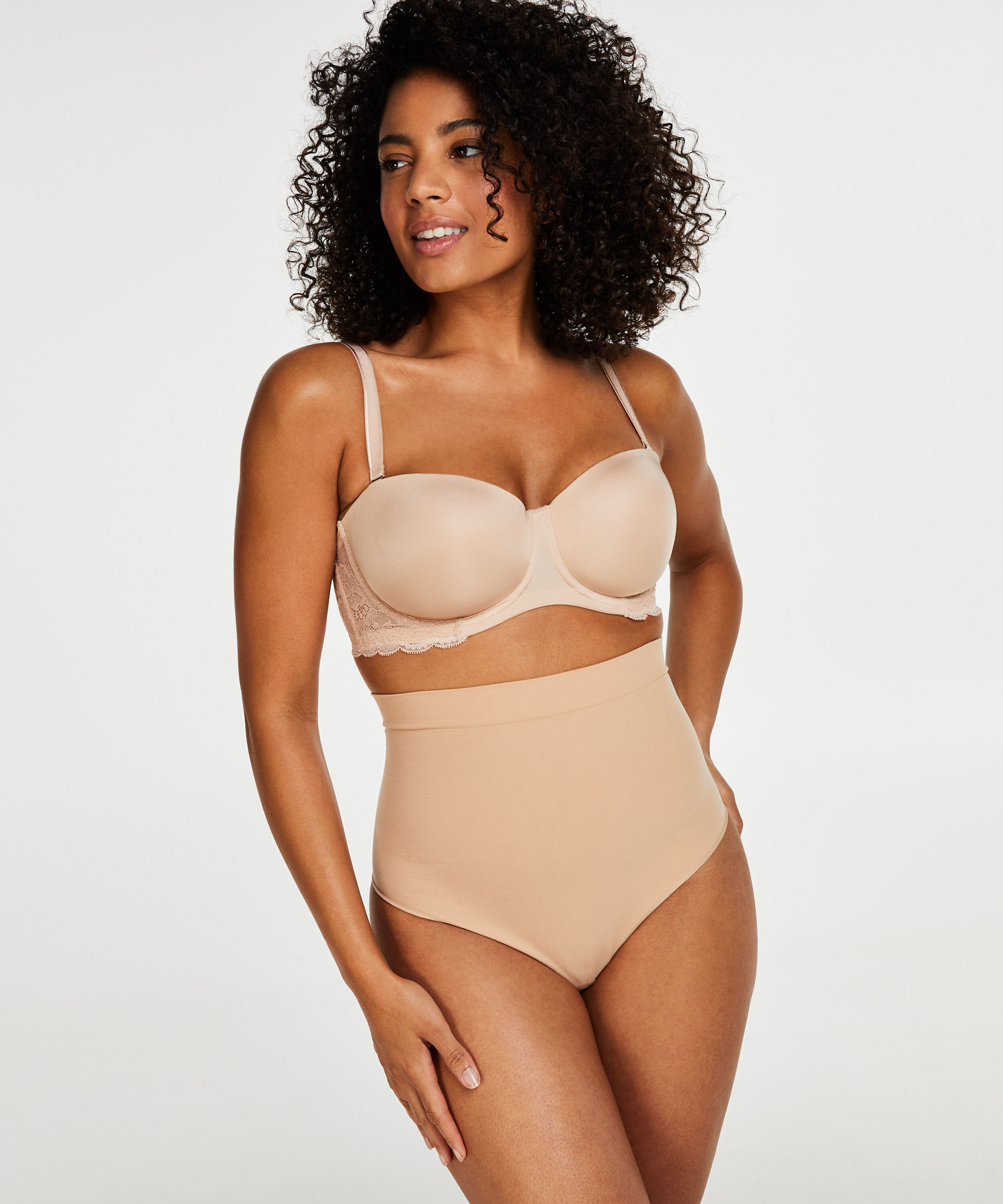 Strammende høylivet thong– Nivå 2, Beige