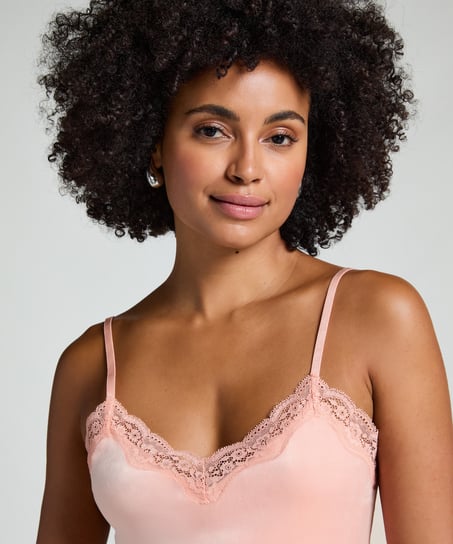 Cami-topp Velours Lace, Rosa