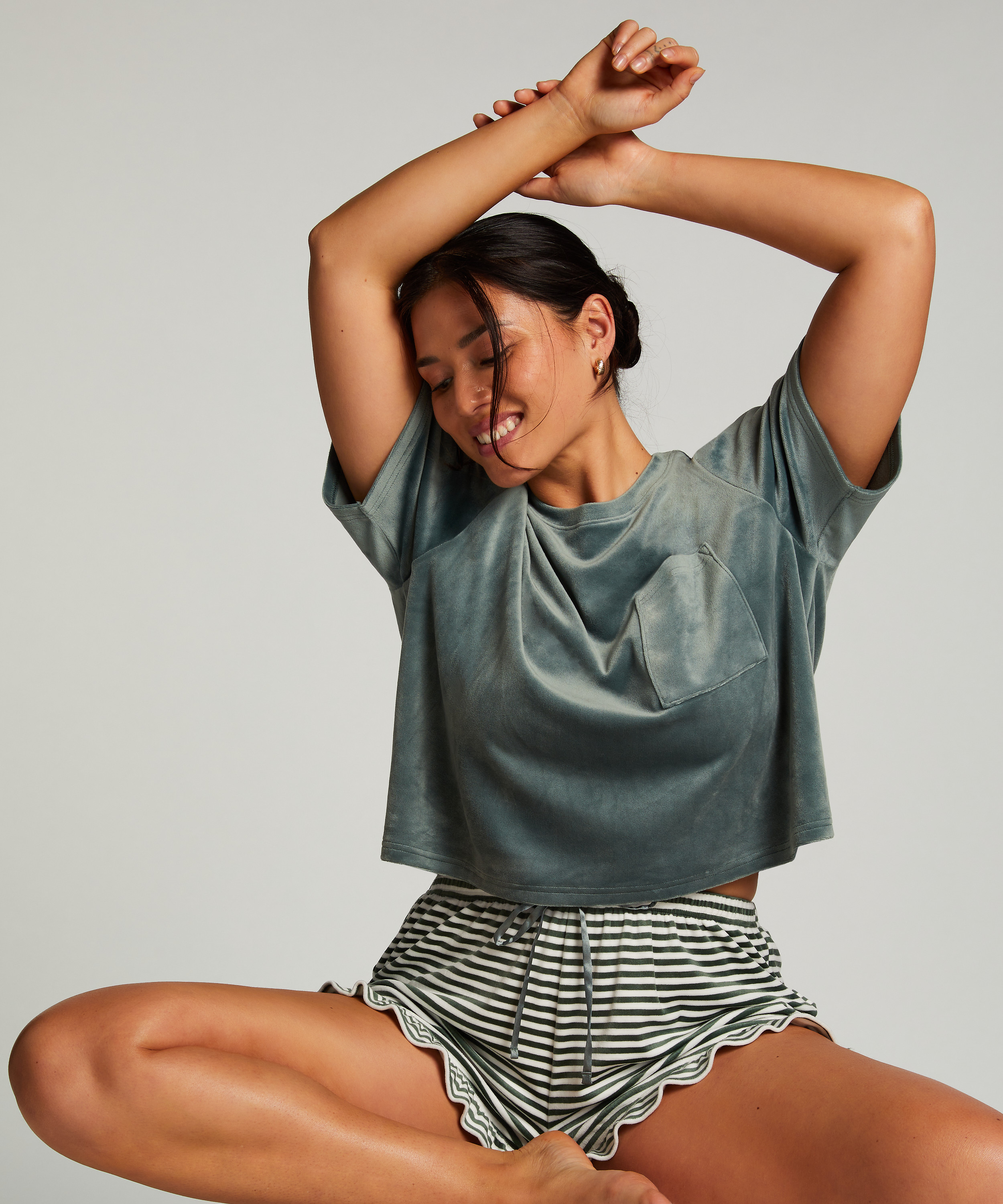 Shorts Velur med rysjer, Grønn, main