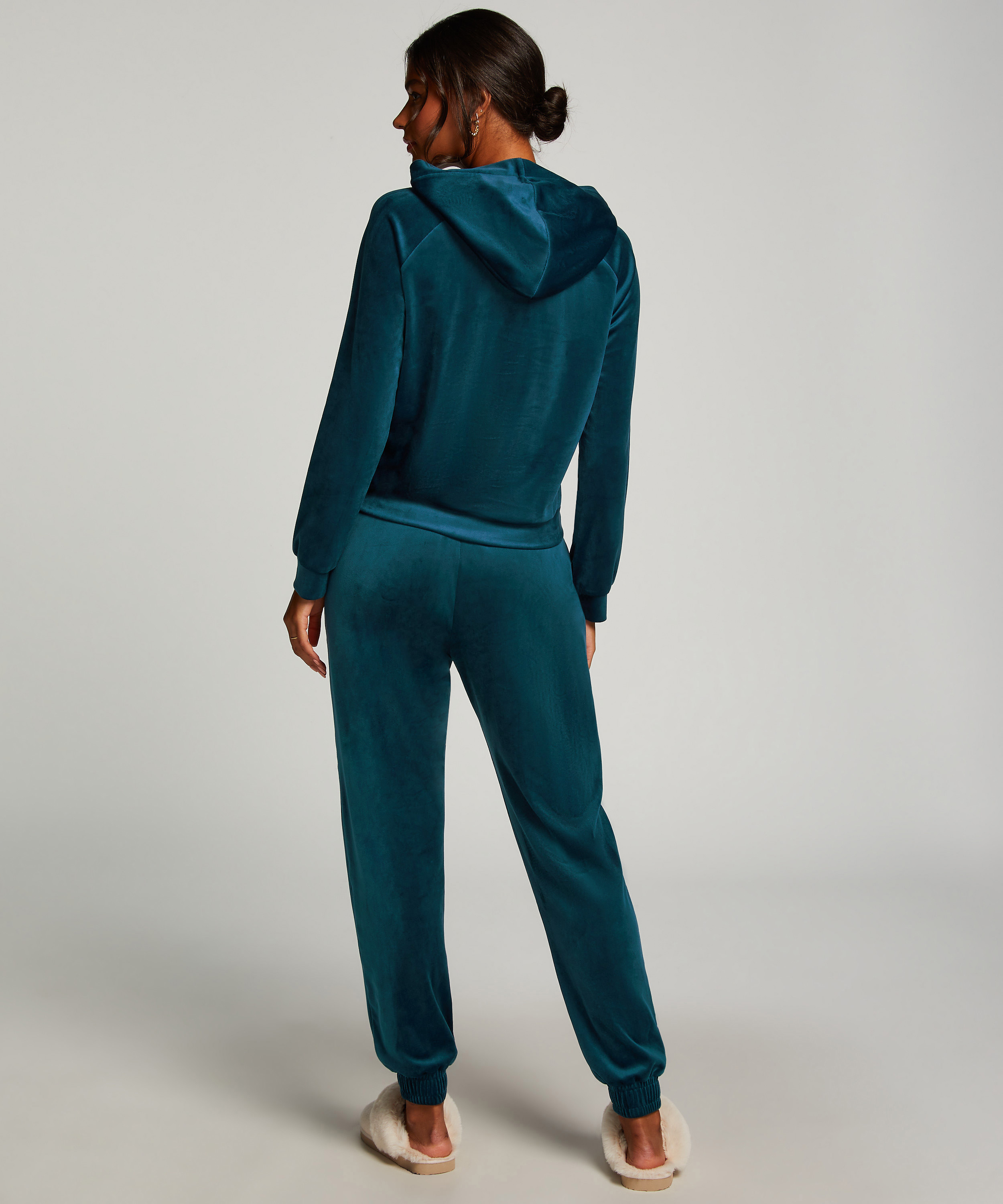Pintuck Velours joggebukser, Blå, main