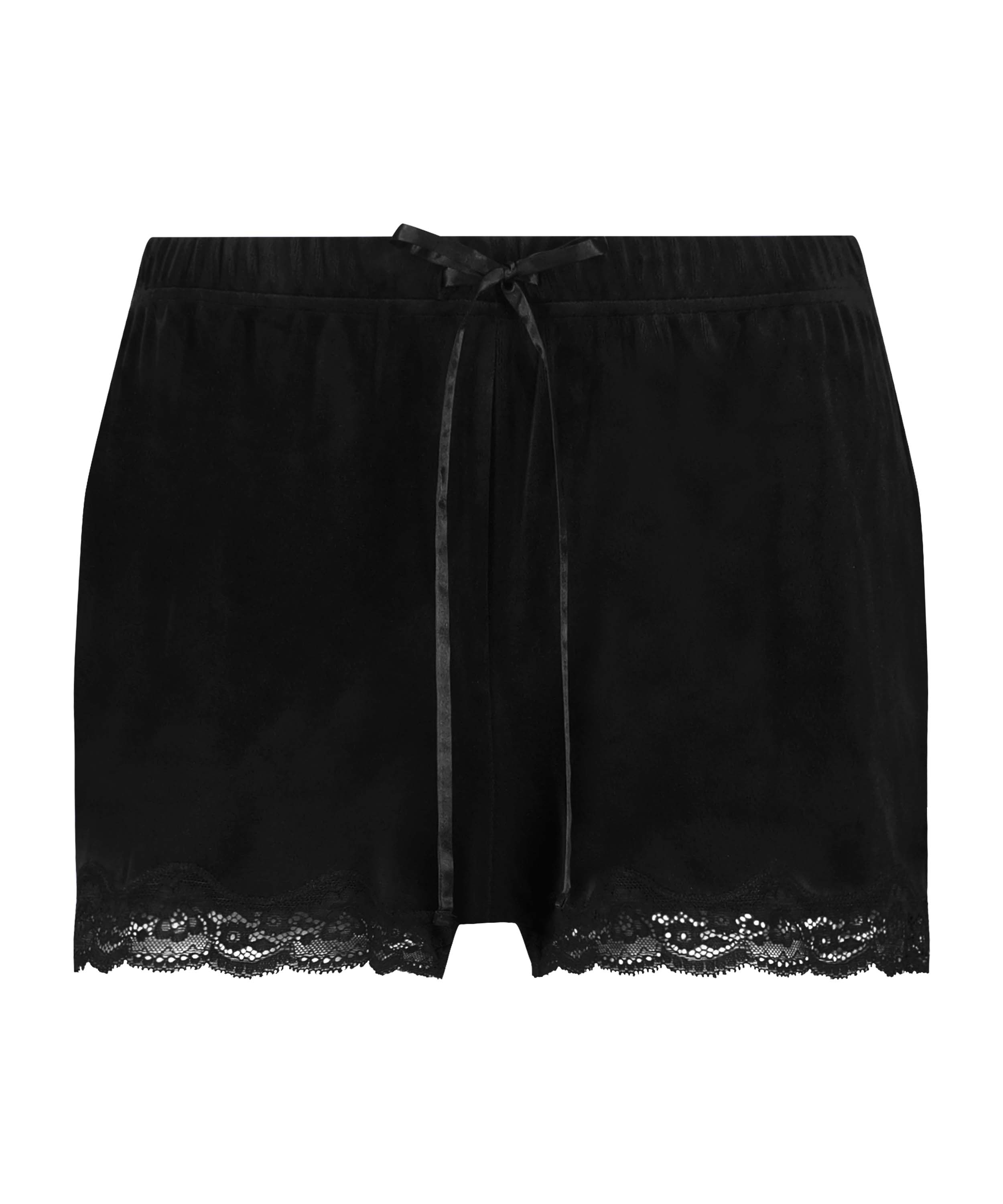 Velvet lace shorts, Svart, main