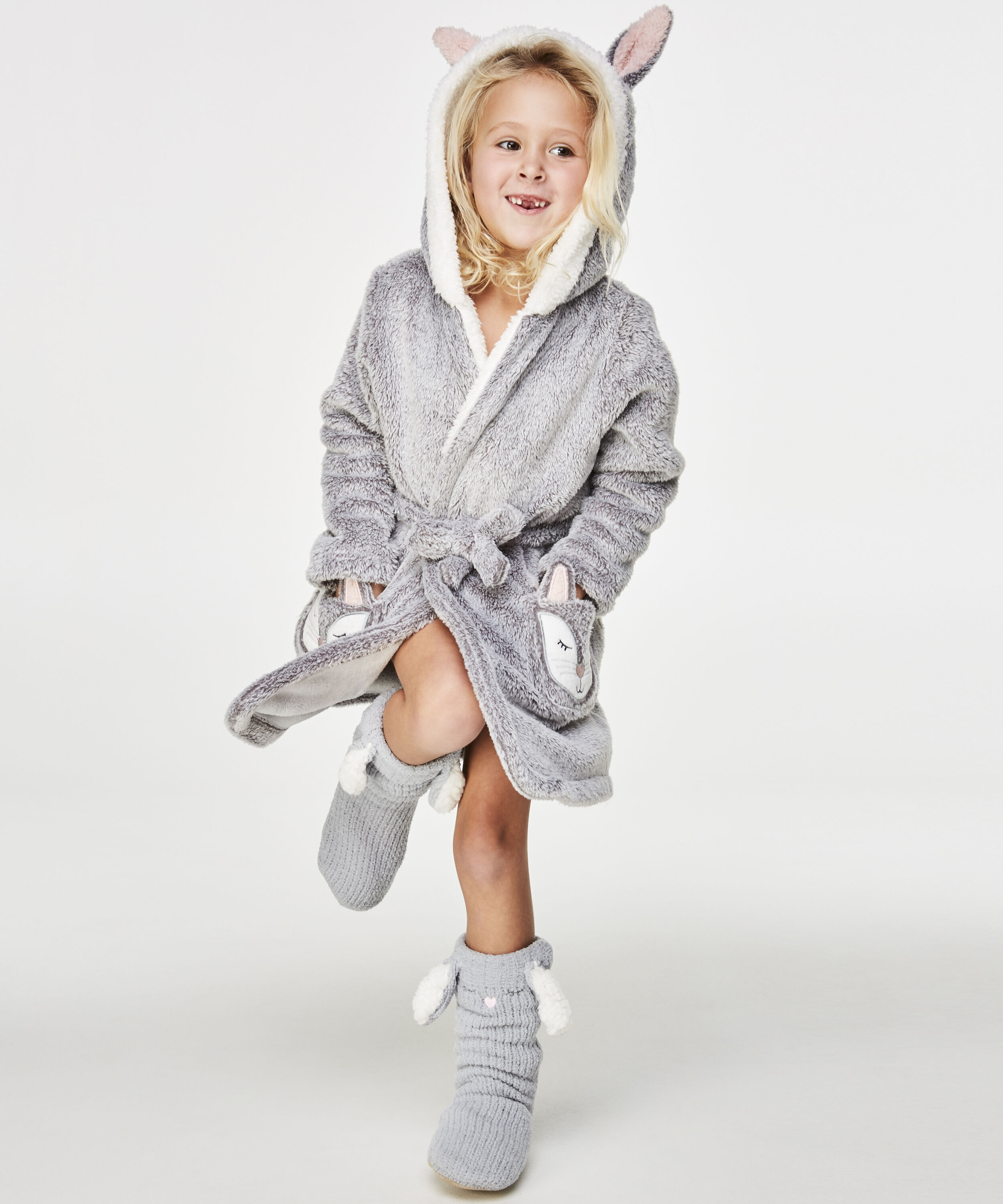 Kids Fleece Bathrobe, Grå