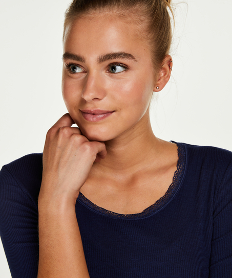 LS ribbestrikket topp med R-hals, Blå