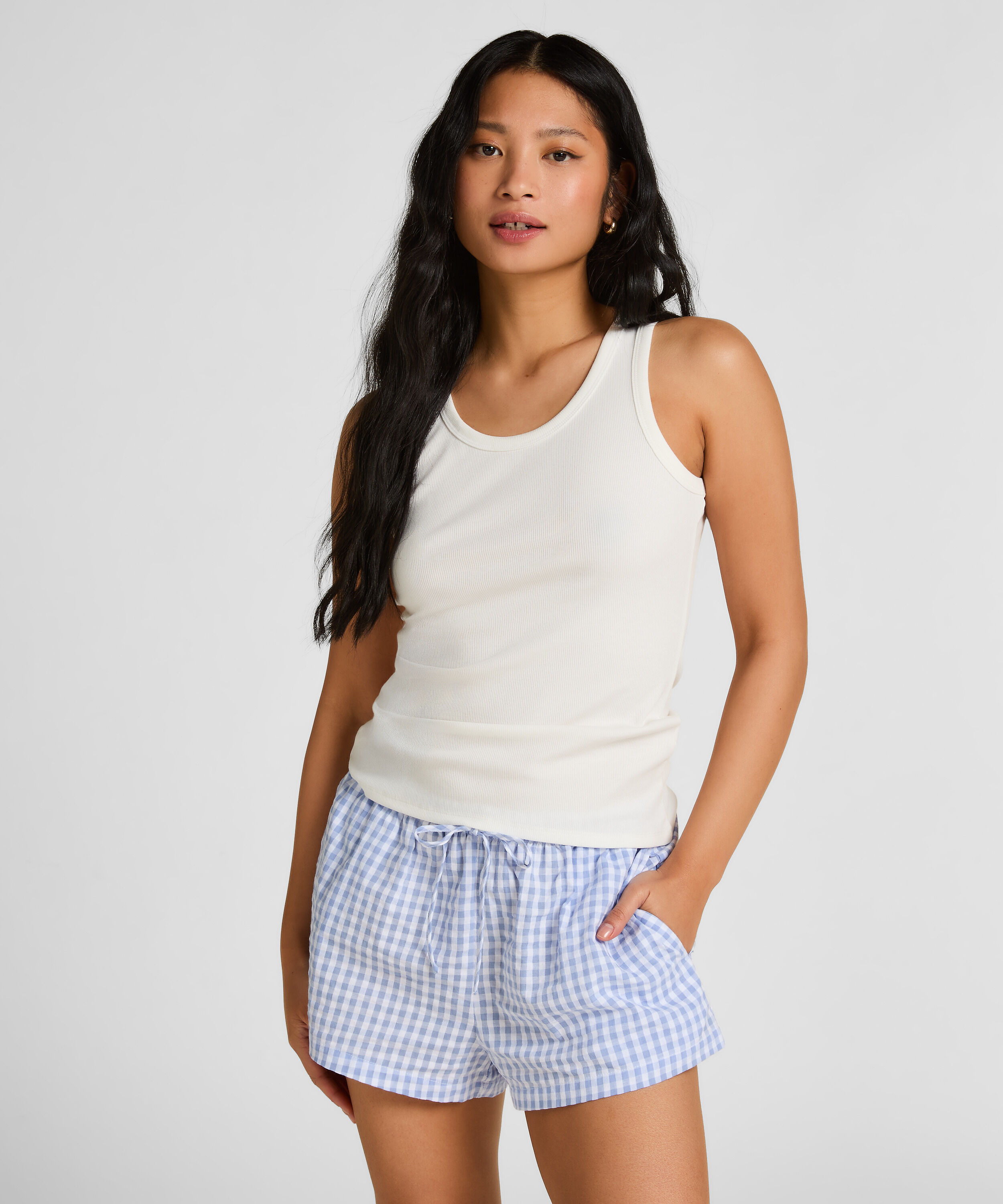 Seersucker shorts, Blå