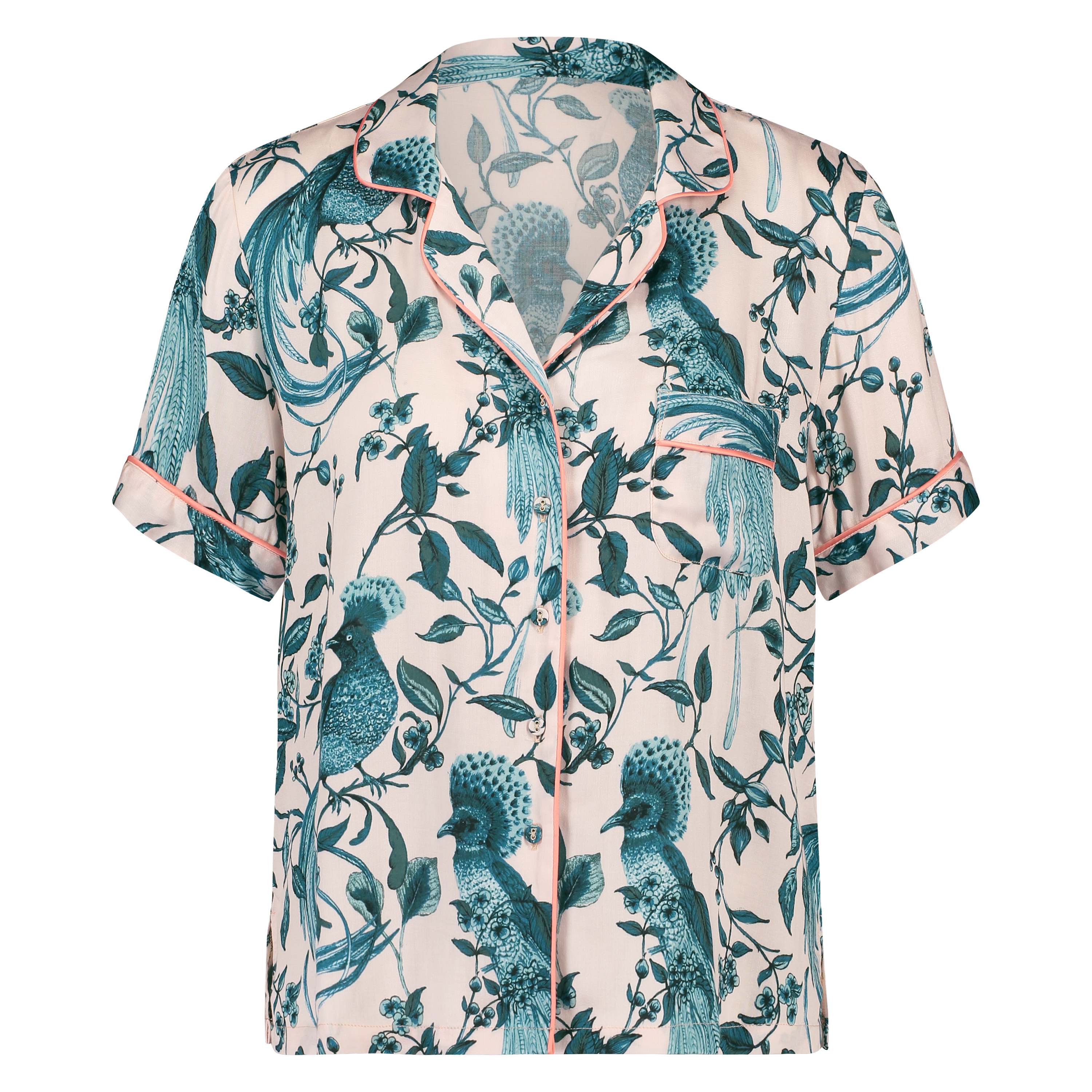 Woven pyjamasjakke korte ermer, Rosa, main