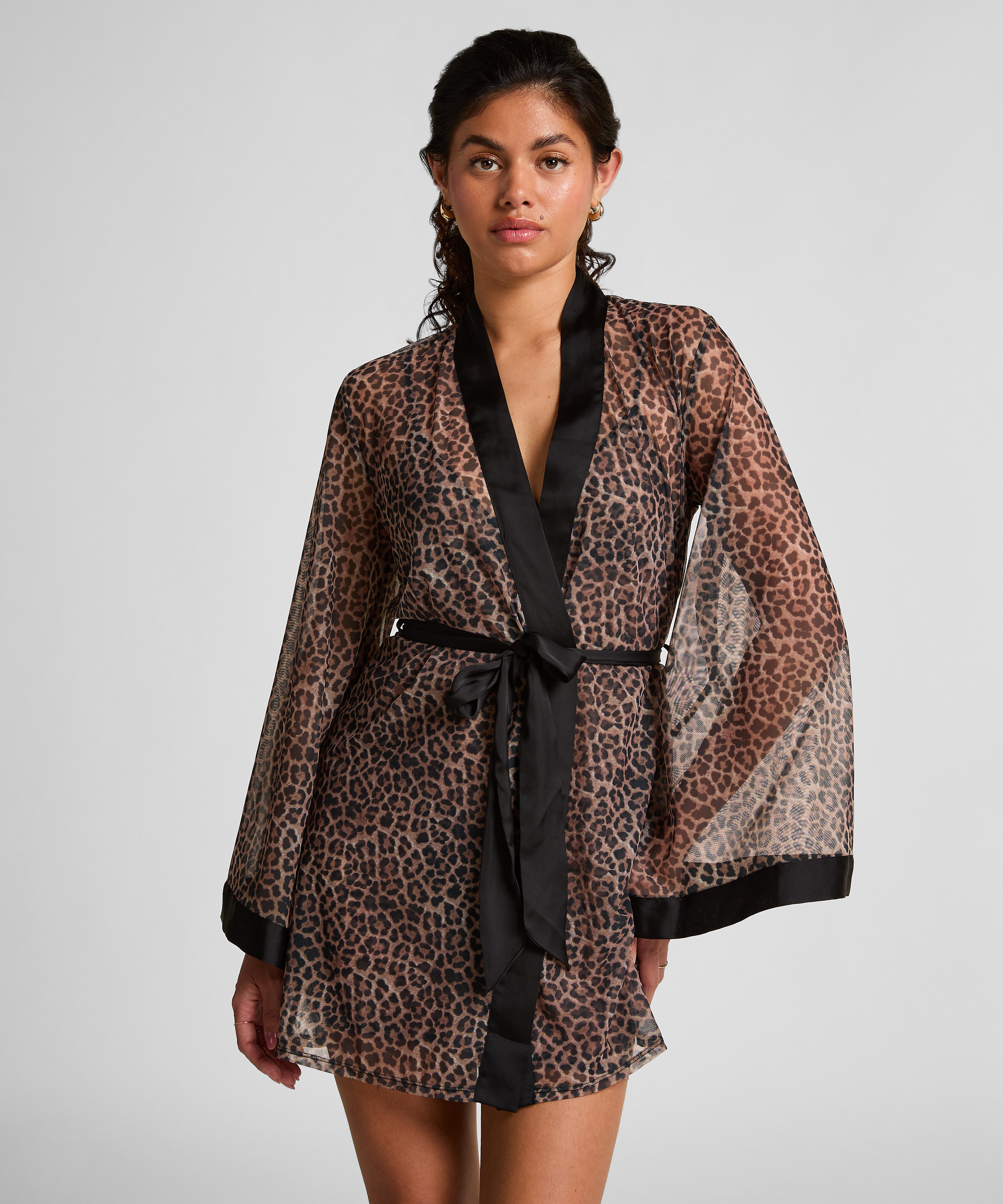 Kimono i leopardnett, Svart, main