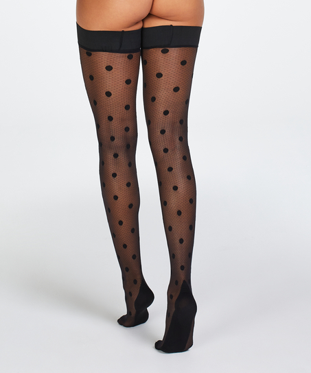 15 Denier Dots Fishnet stayups, Svart