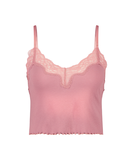 Mia HKM x NA-KD rib lace cami, Rosa
