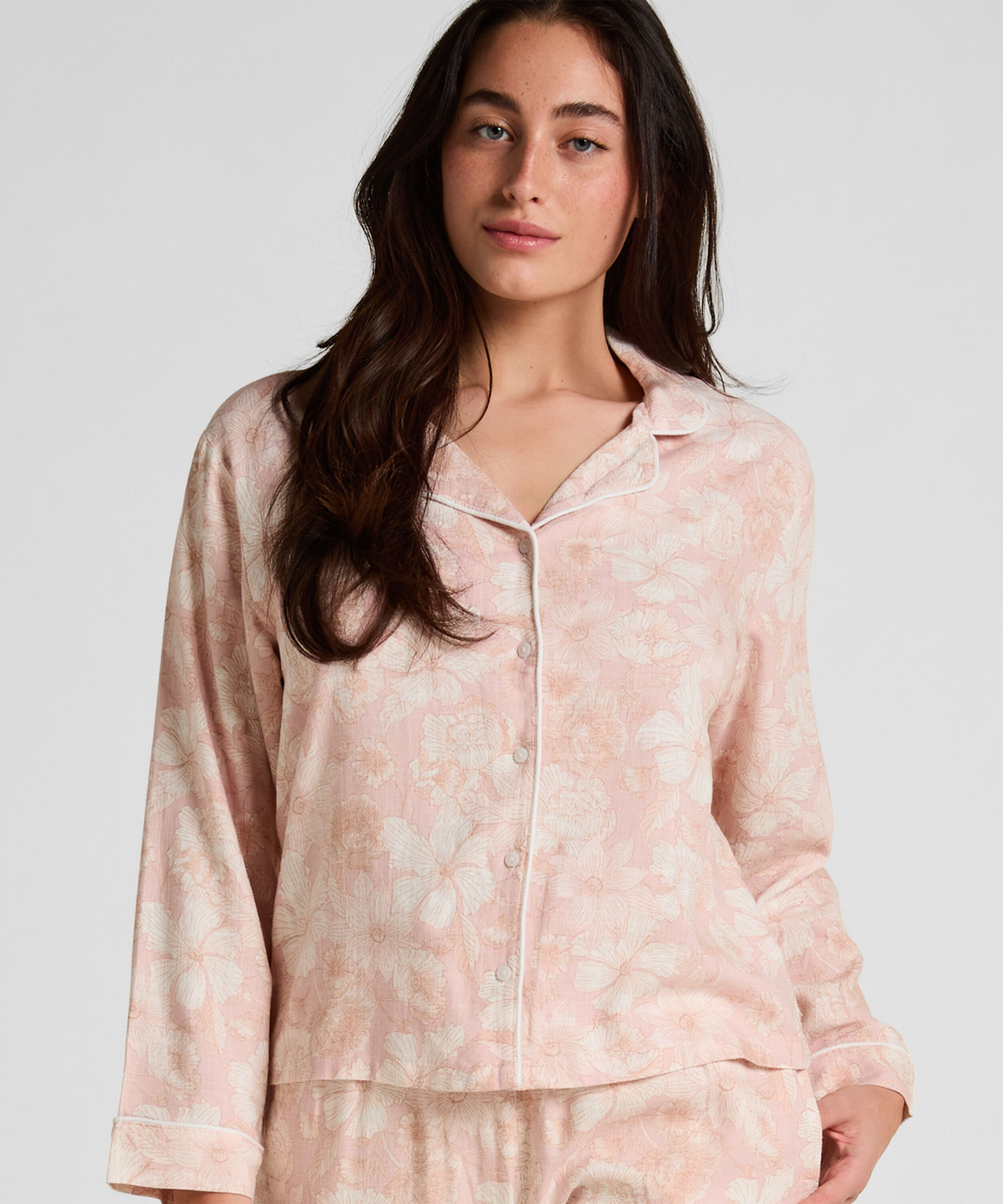 Lin Pyjamasjakke med Blomstermønster, Rosa Lin Pyjamasjakke med Blomstermønster, Rosa