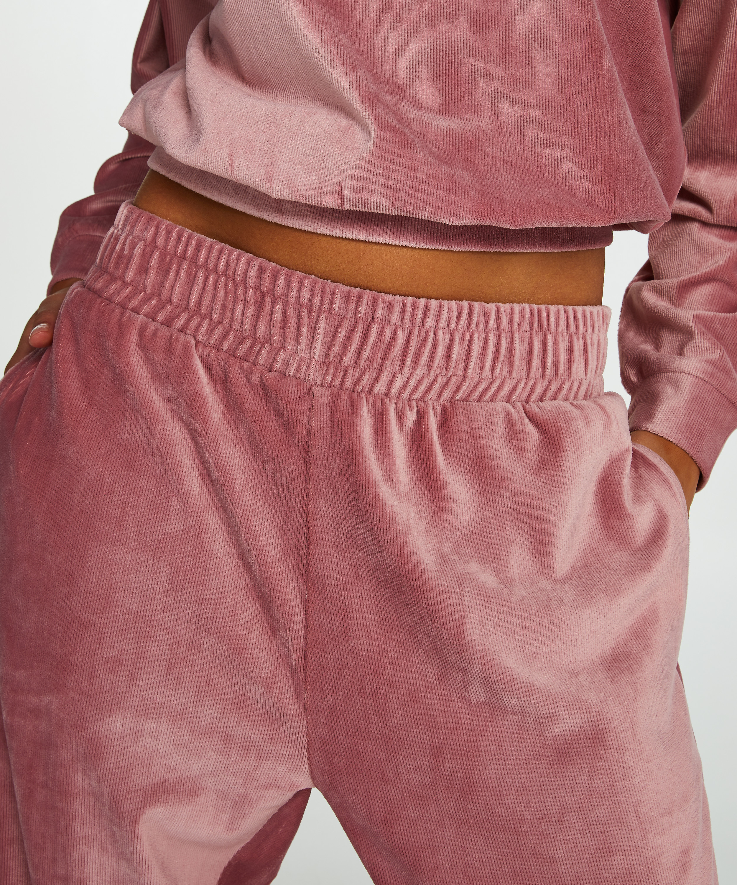 Joggebukser Velours Rib, Rosa, main