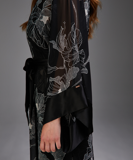 Lotus lang chiffonkimono, Svart
