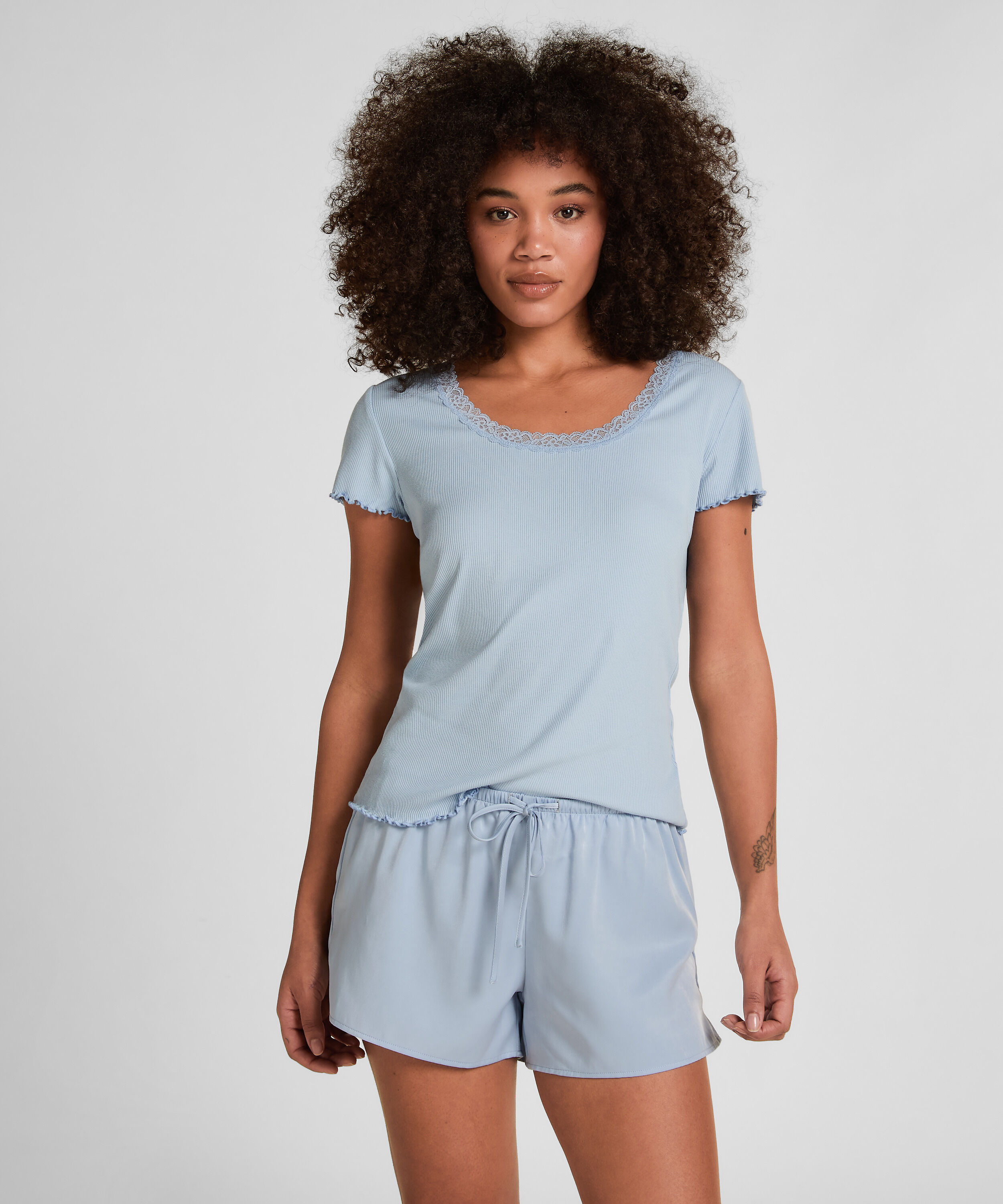 Pyjamas Topp Jersey Rib med Blonder