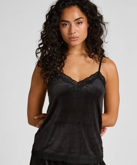 Cami-topp Velours Lace, Svart