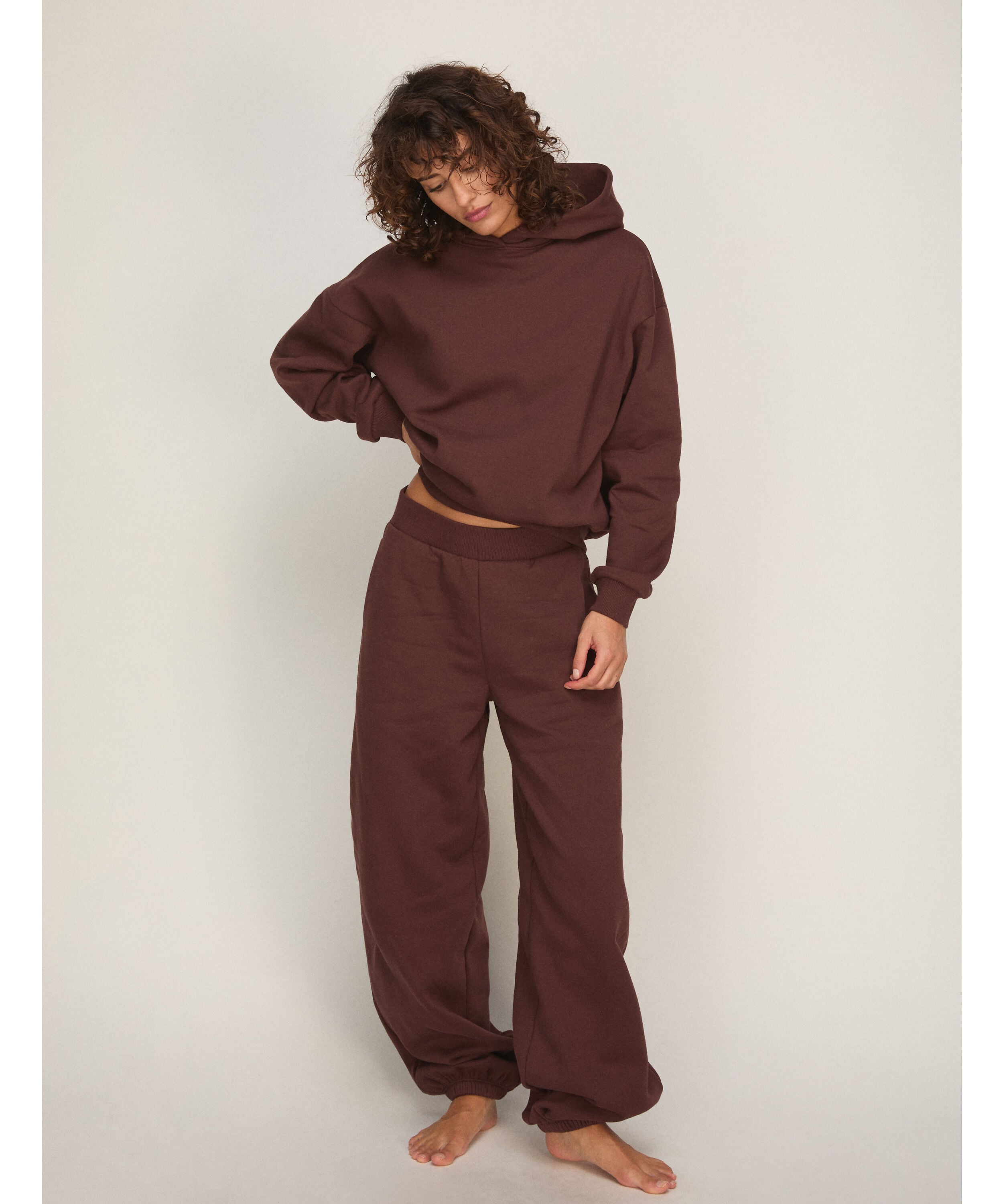 Hettegenser i Børstet Sweatstoff, Brun Hettegenser i Børstet Sweatstoff, Brun
