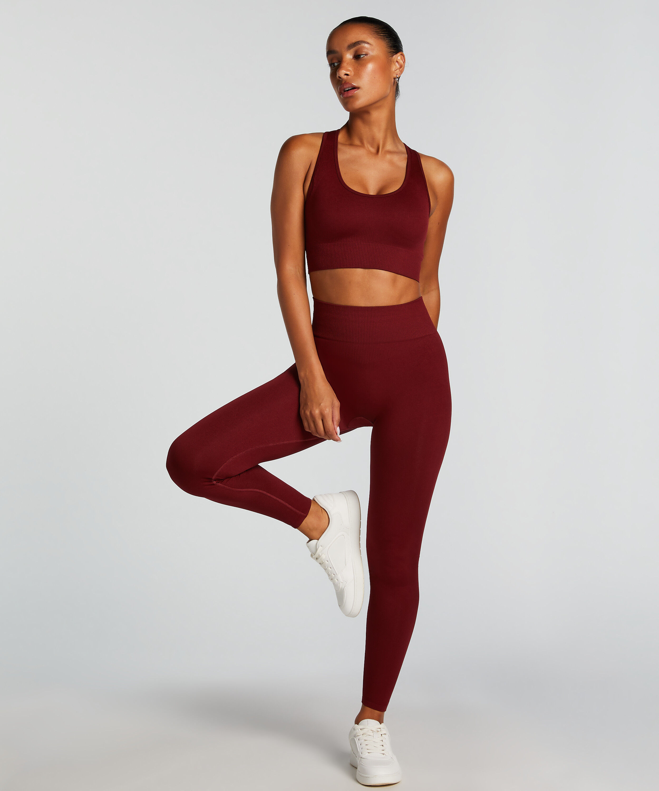 HKMX High waisted sømløs treningstights, Rød