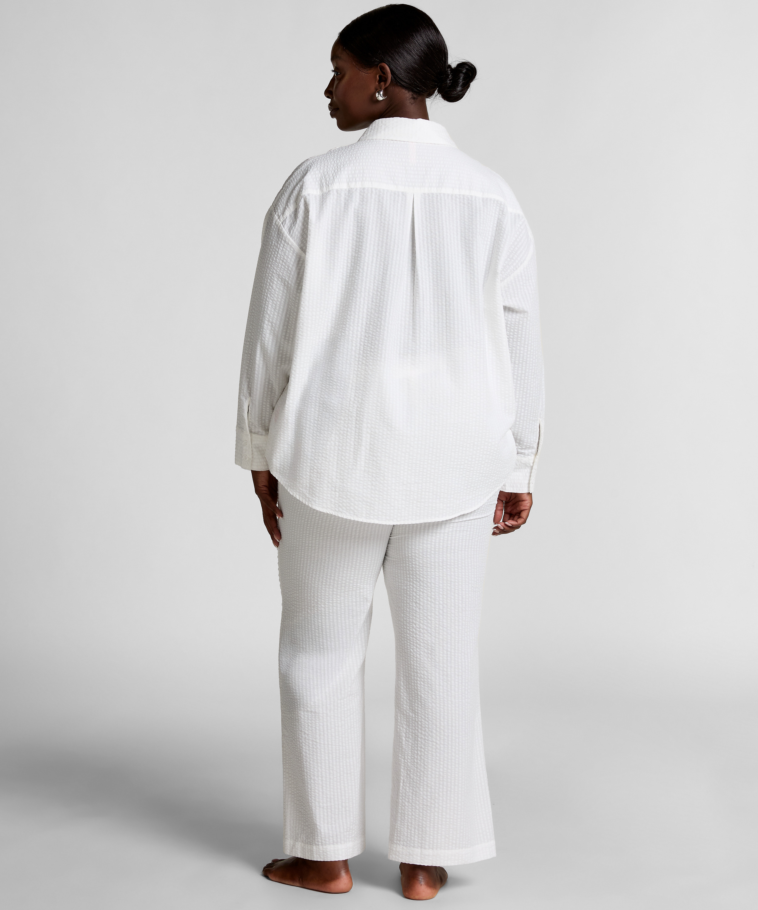 Pyjamatopp Bomull Seersucker, Hvit, main