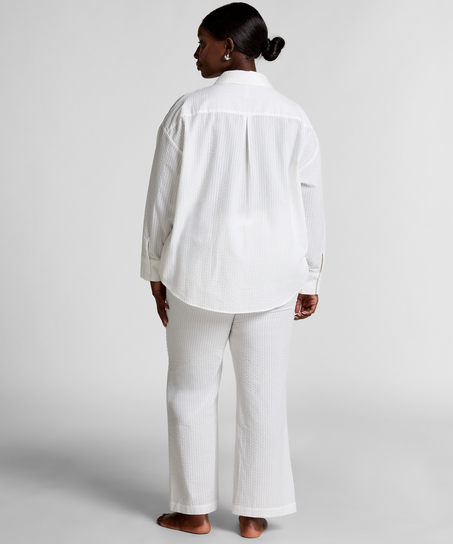 Pyjamatopp Bomull Seersucker, Hvit