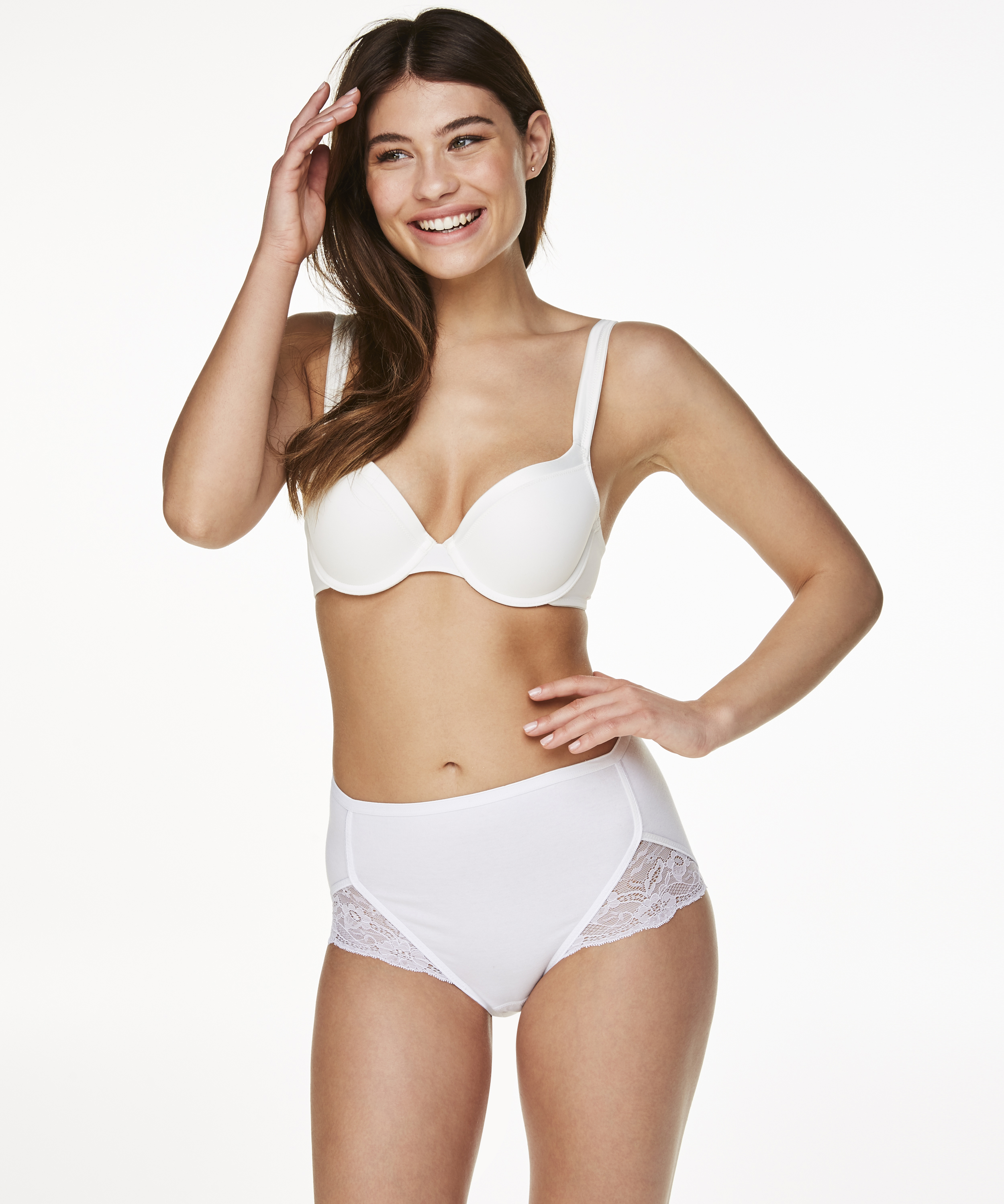 Lace Maxi supersliptruse i bomull, Hvit, main