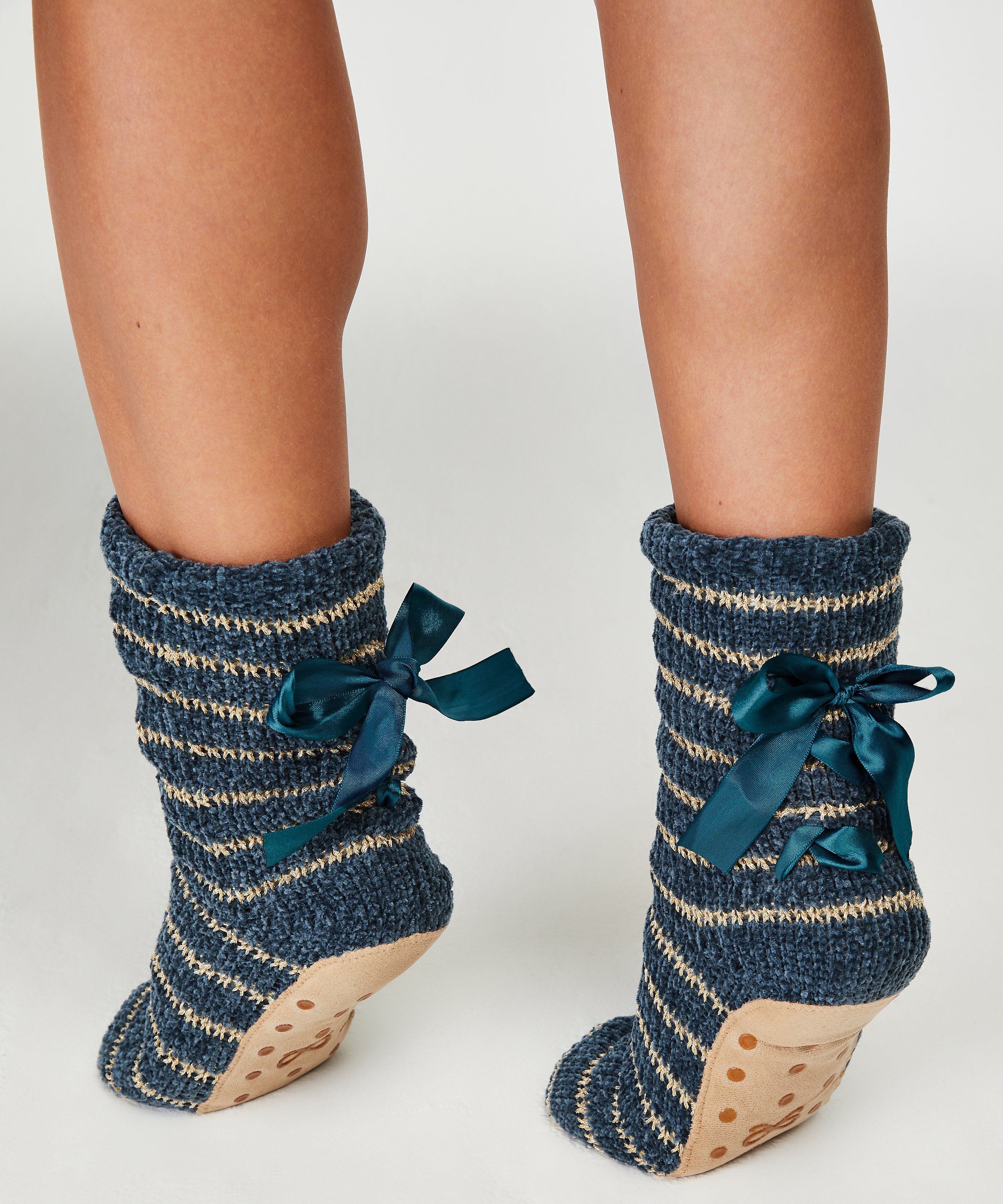 Lace-Up Slipper Socks, Blå, main