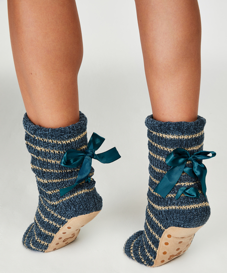 Lace-Up Slipper Socks, Blå