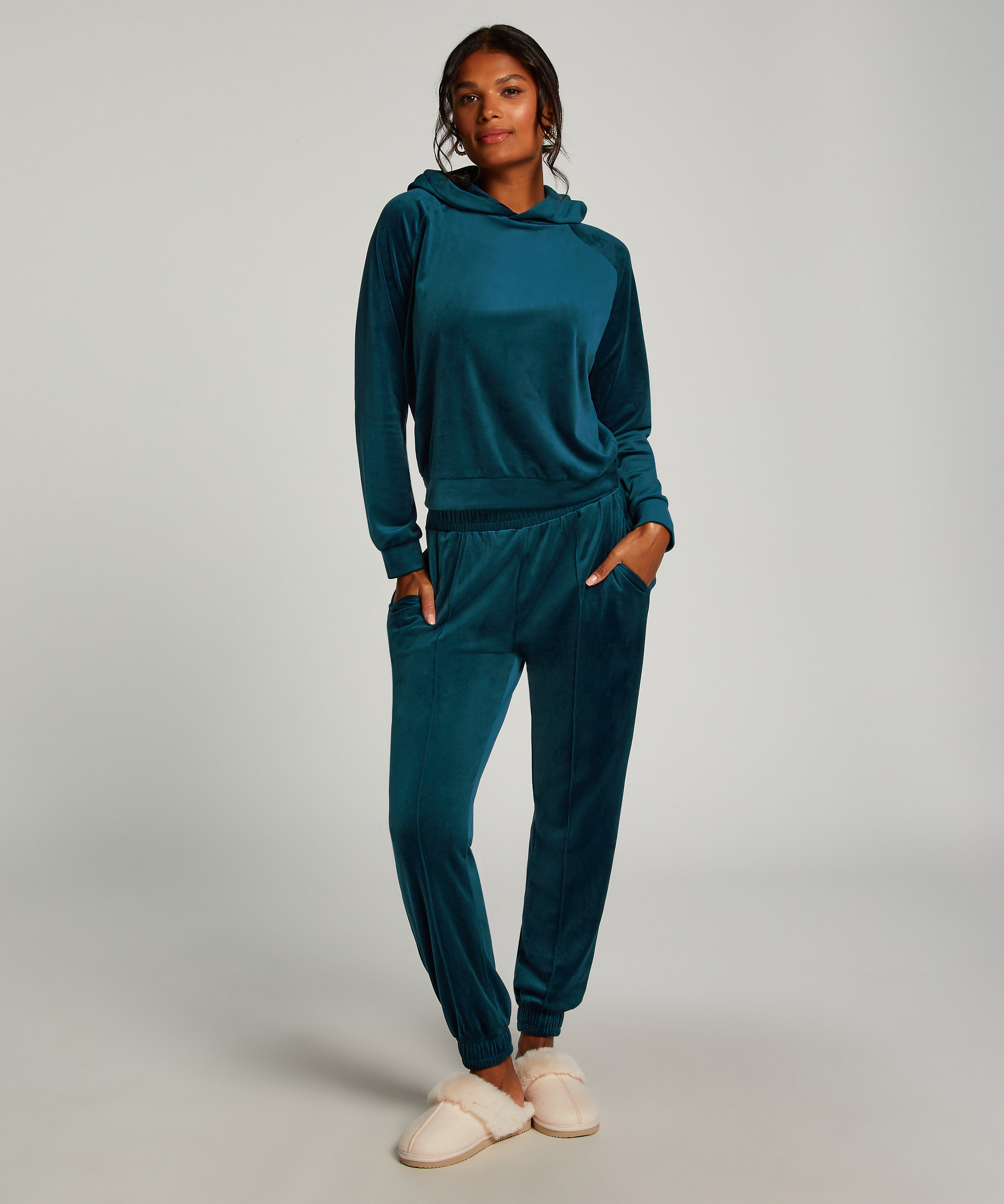 Pintuck Velours joggebukser, Blå, main