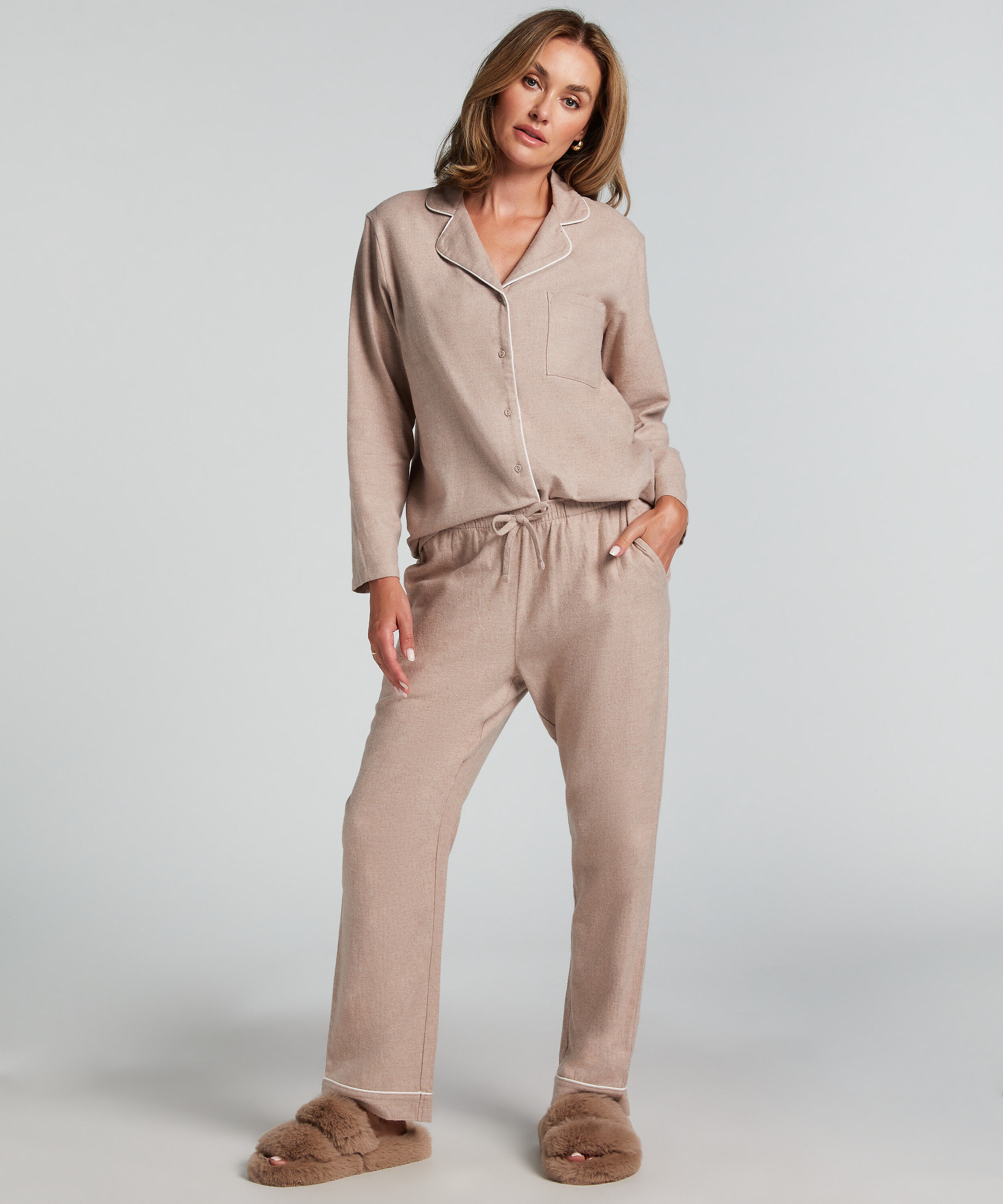 Flannel pysjamasbukse, Beige