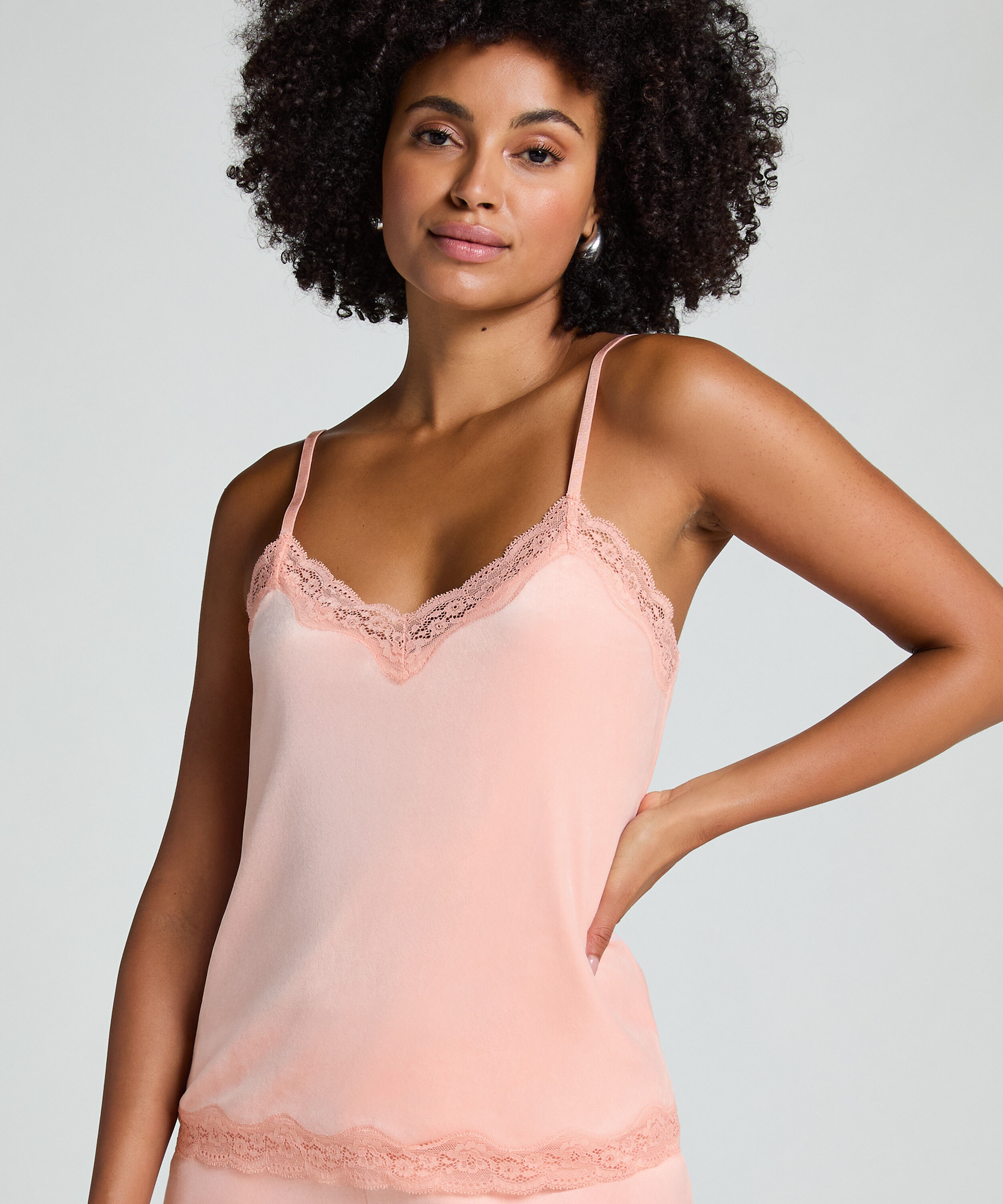 Cami-topp Velours Lace, Rosa