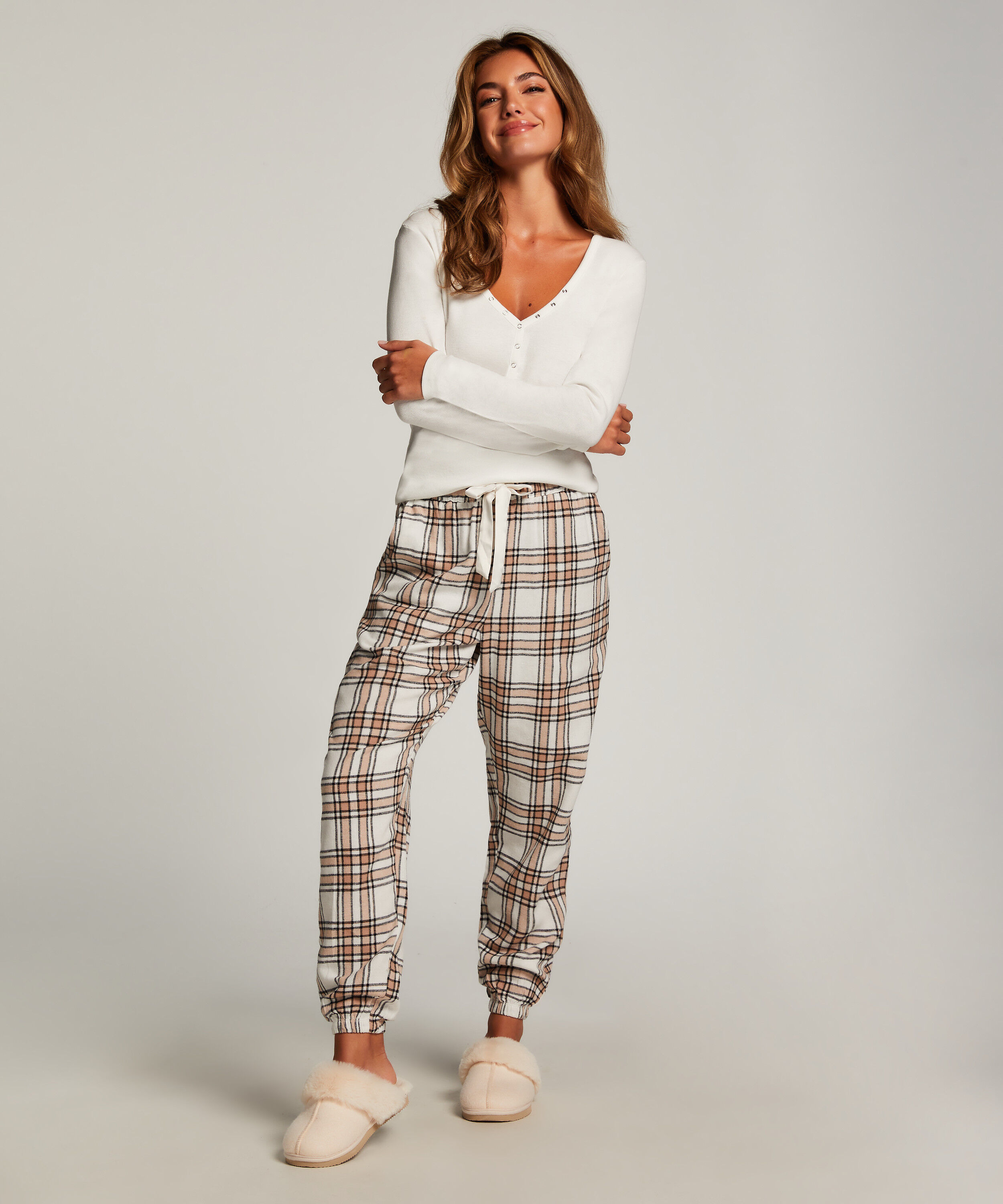 Flannel pysjamasbukse, Beige