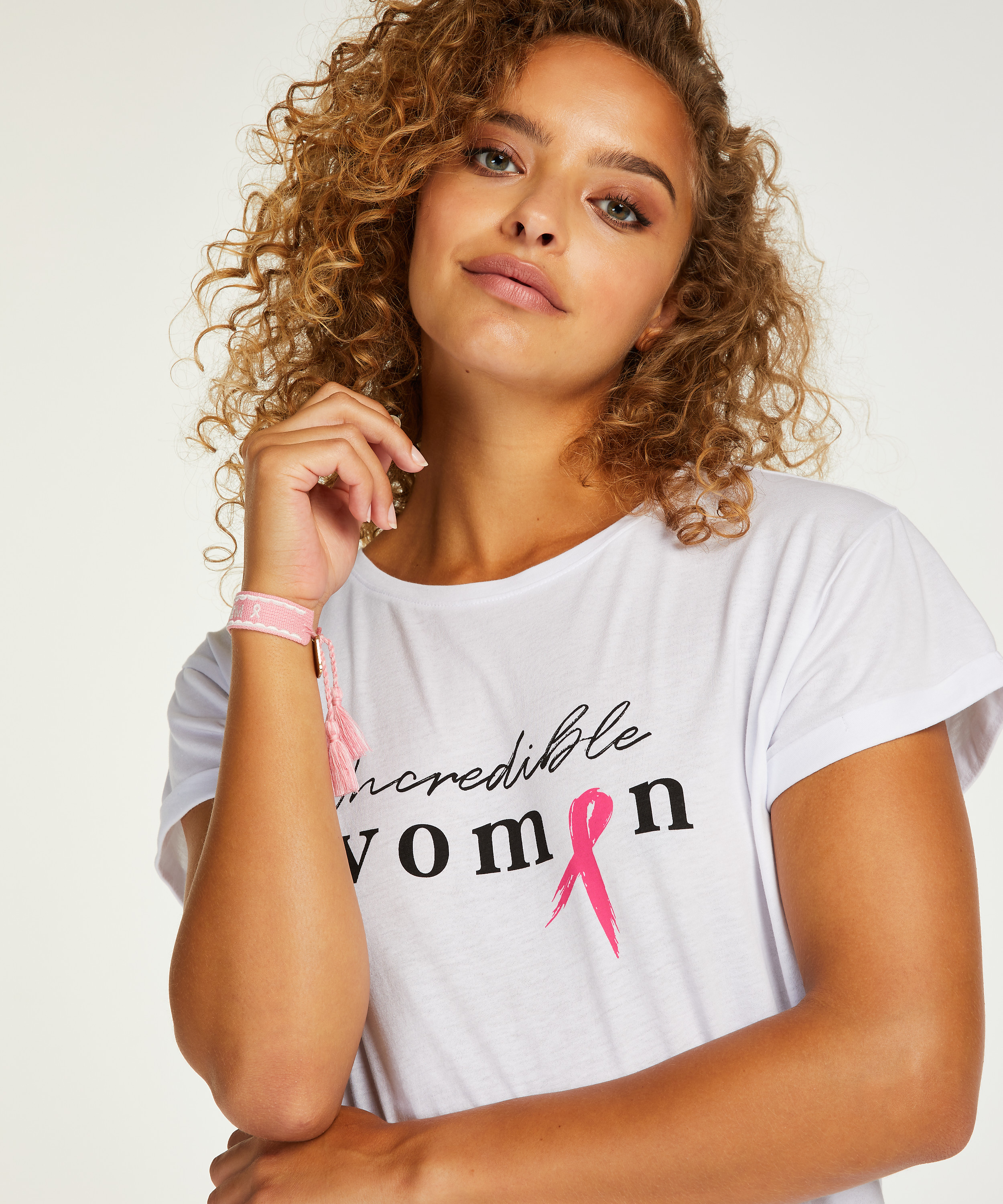 Pink Ribbon kortermet topp, Hvit, main