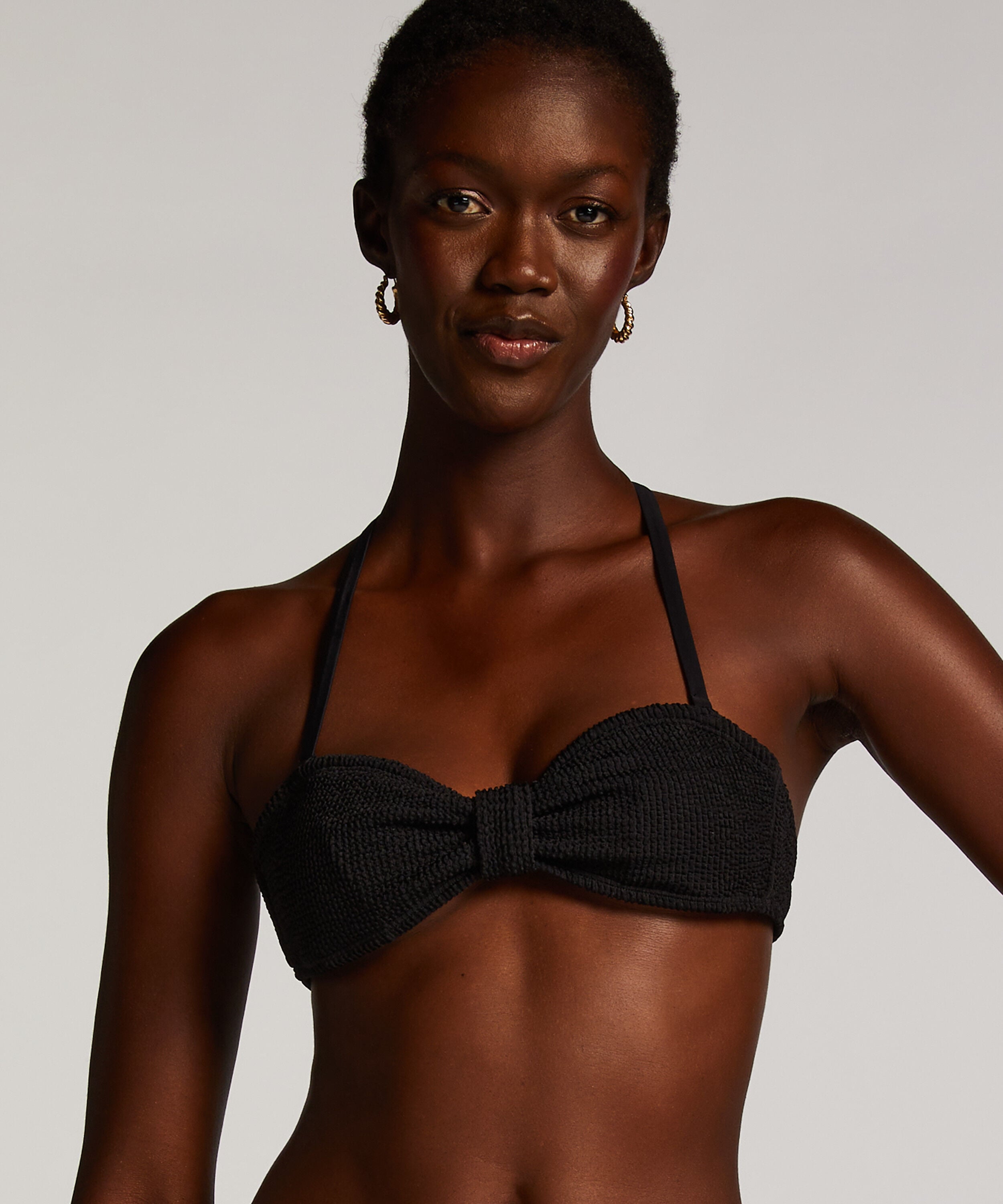 Bandeau Bikinitopp Crinkle, Svart