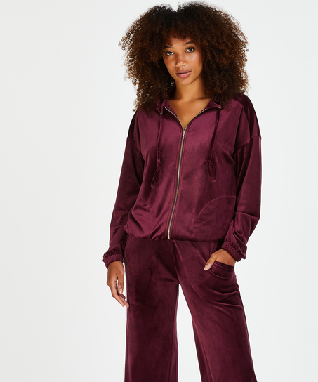 Jacket hoodie velours, R&oslash;d