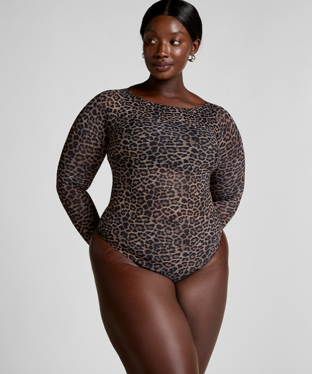 Tara Leopard Body med lange ermer, Svart