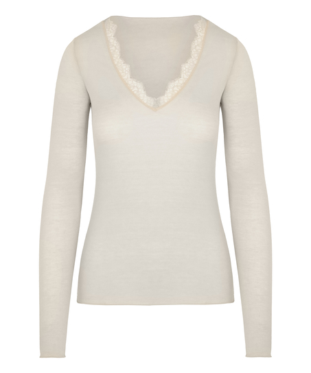 super soft bluse med V-hals og kashmir, Beige
