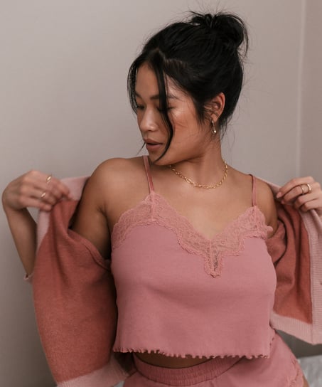 Mia HKM x NA-KD rib lace cami, Rosa
