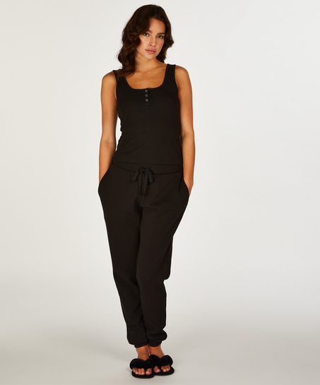 Kortermet vaffelvevd topp, Svart