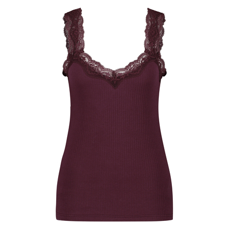 Rib Cami Lace topp, R&oslash;d