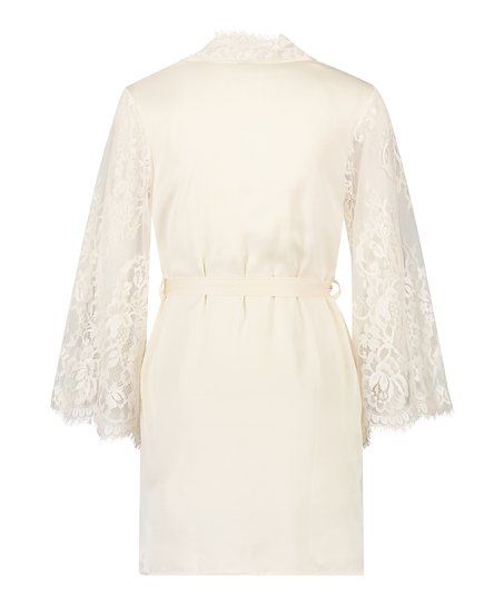 Kimono med heldekkende blonder, Hvit