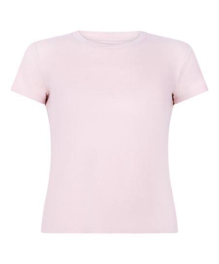 Ribbed Crew Neck Short-Sleeved Pyjama Top, Rosa