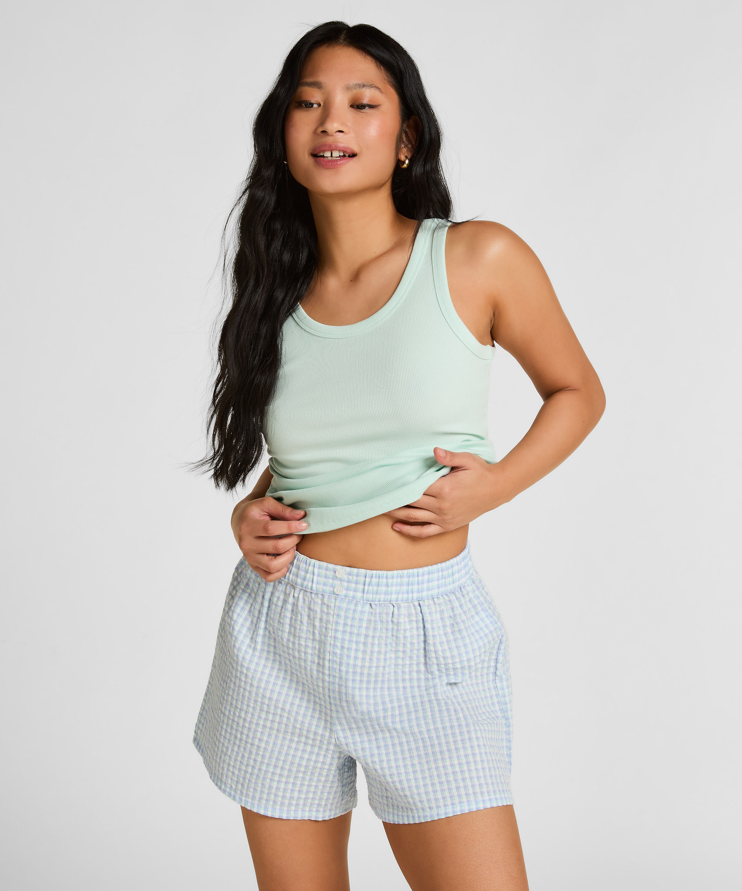 Pyjamasshorts Seersucker, Blå