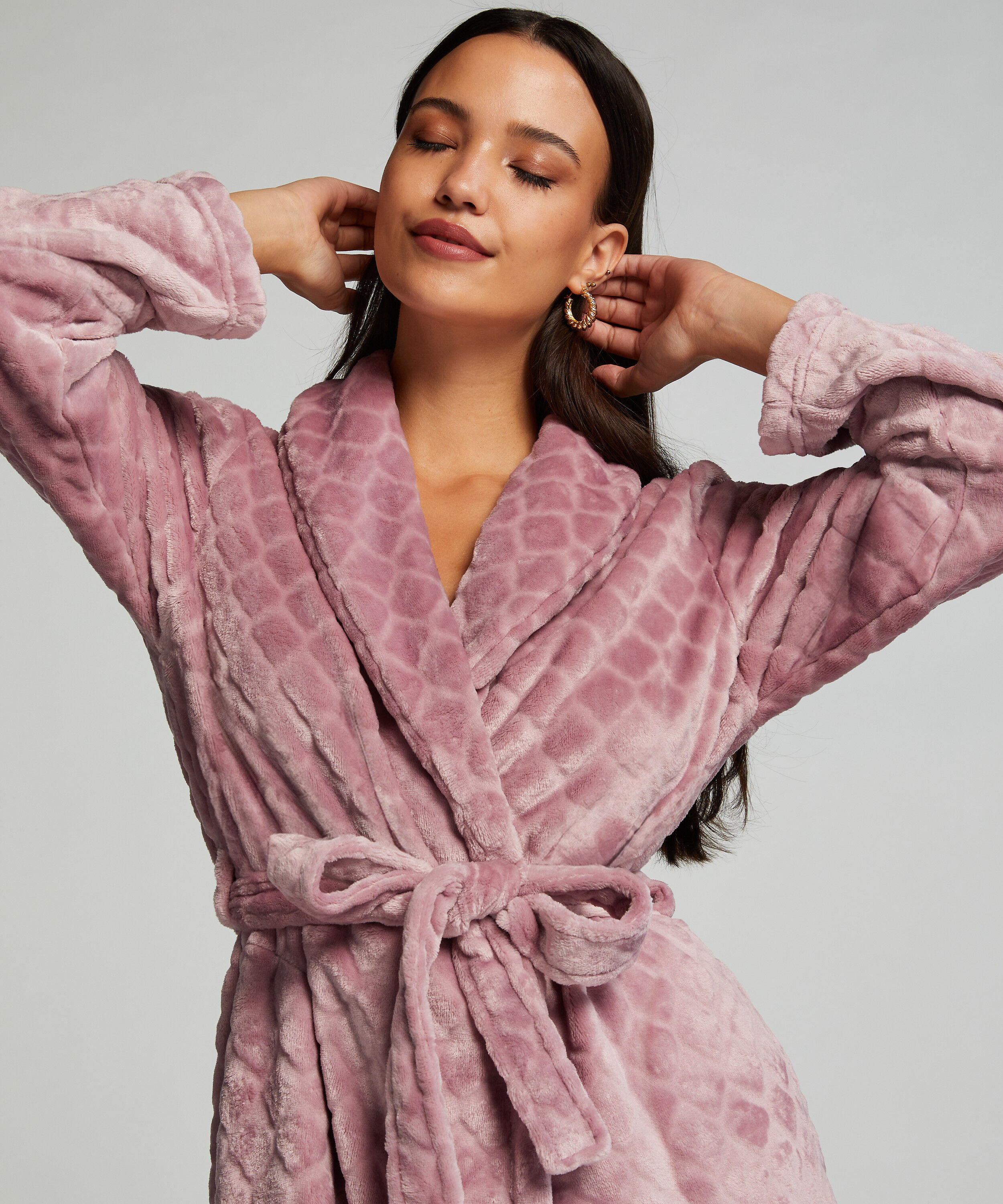 Fleece rib kort badekåpe, Lilla